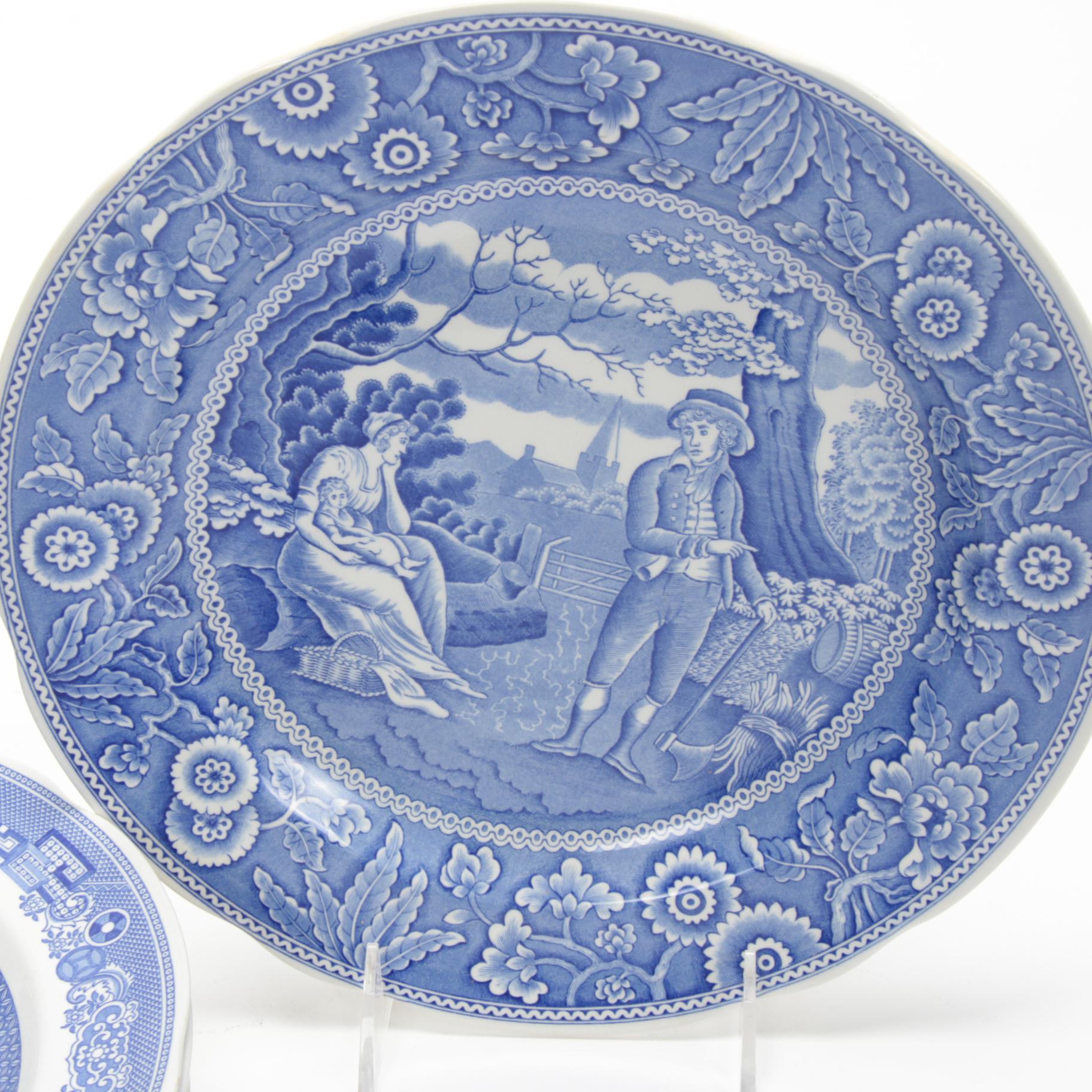 Spode Blue Room Collection Dinner Plates Including "Seasons", "Rome", "Willow"