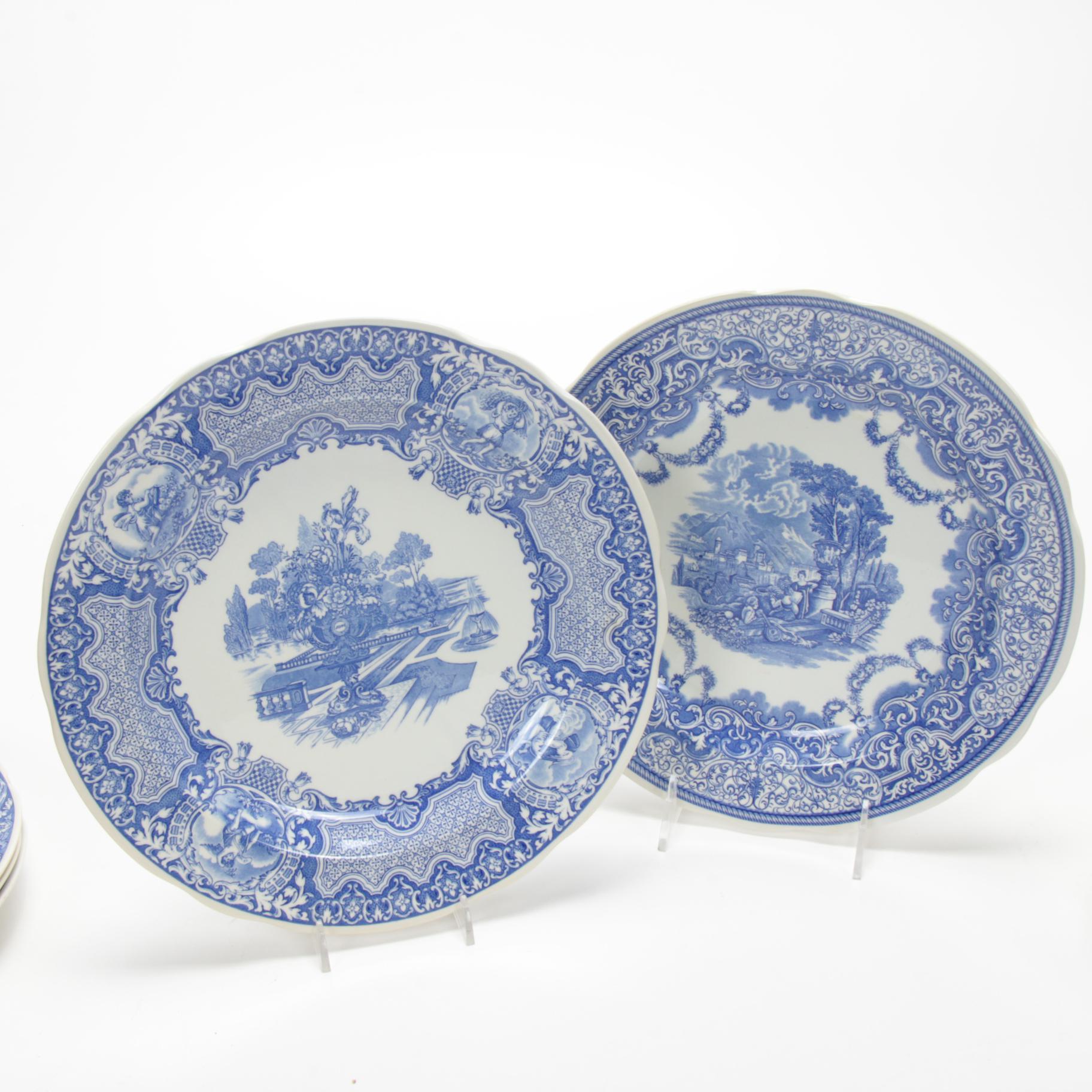 Spode Blue Room Collection Dinner Plates Including "Seasons", "Rome", "Willow"