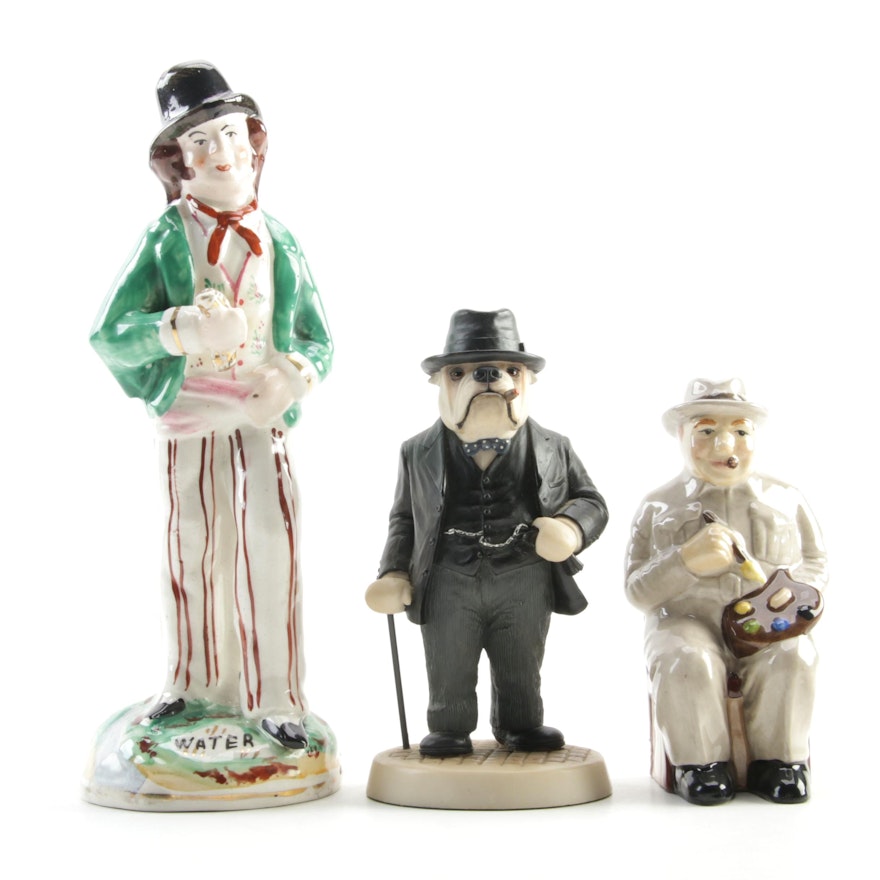 Staffordshire "Water and Gin" Double Figurine with Winston Churchill Figurines