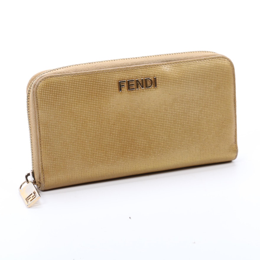 Fendi Gold Leather Continental Zip Wallet