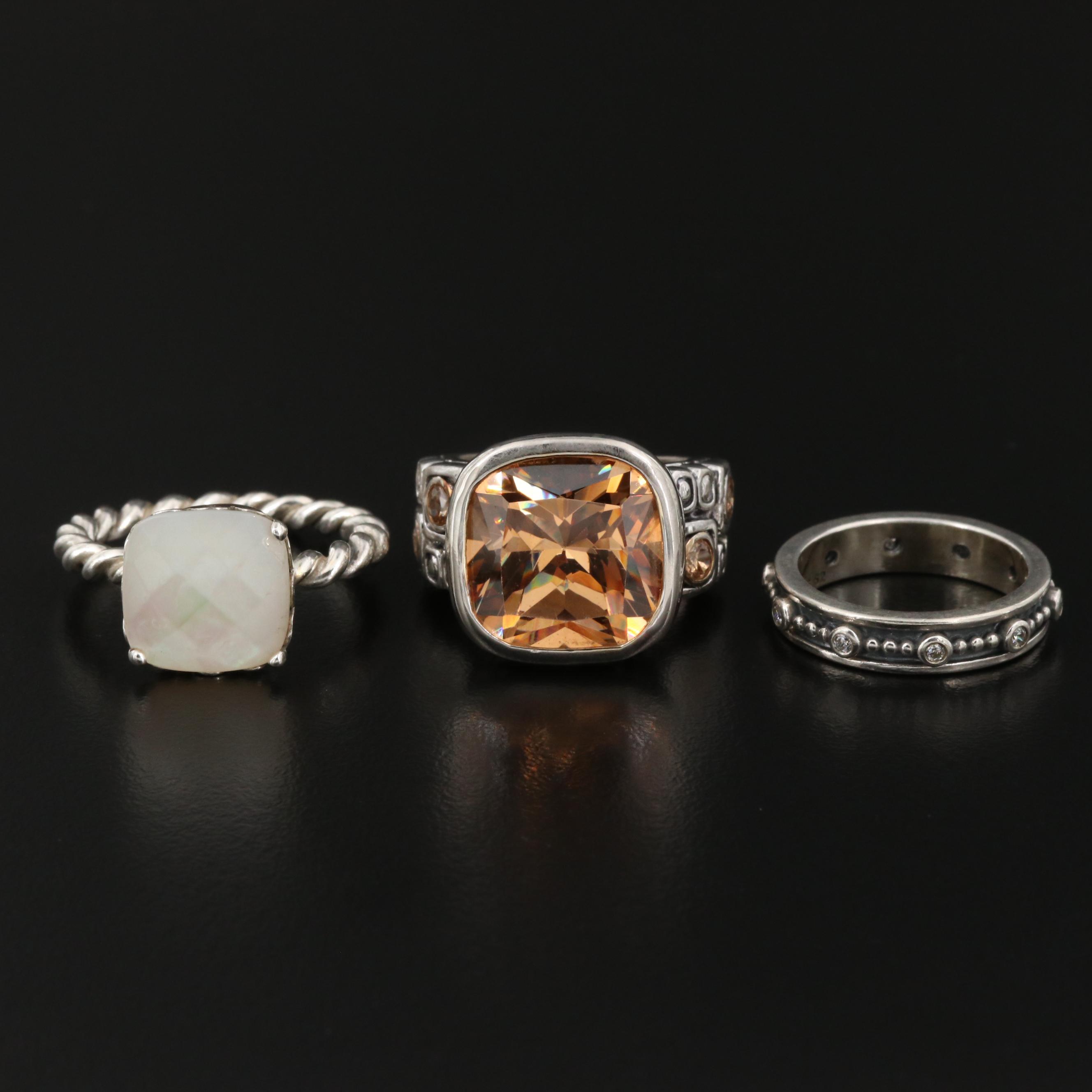Sterling Silver Rings Featuring Pandora Twisted Ring and Bead Band