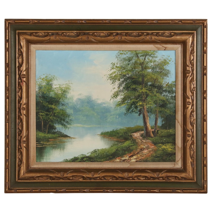 Anthony Cabbetti Lakeside Landscape Oil Painting, Late 20th Century