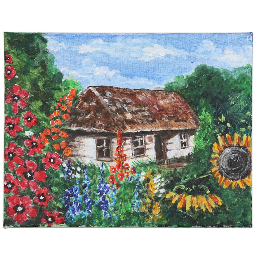 Acrylic Painting of Cottage, 21st Century