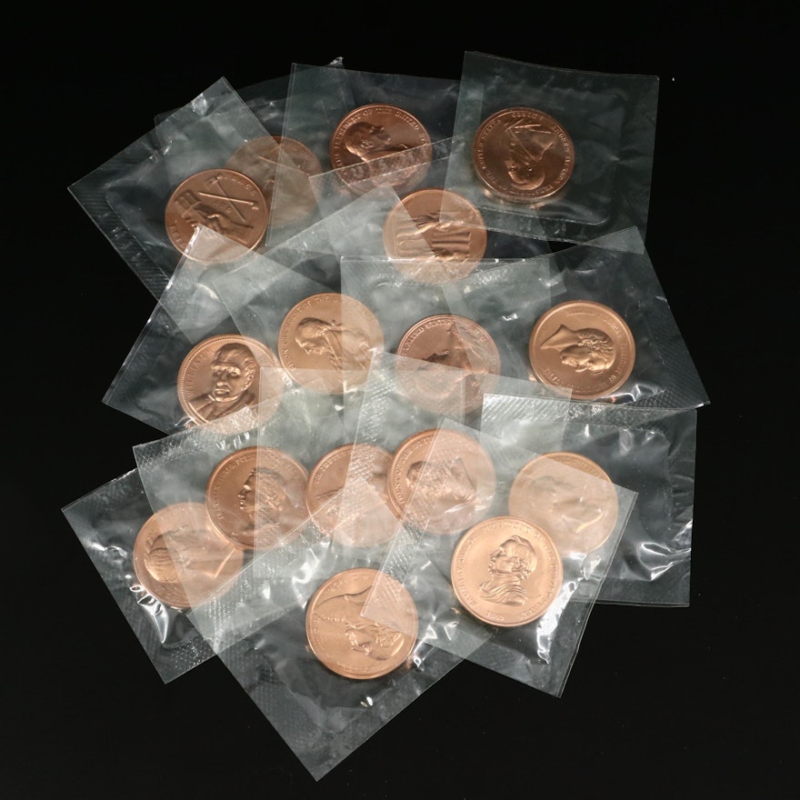 Sixteen Modern Copper Plated Presidential Peace Medals