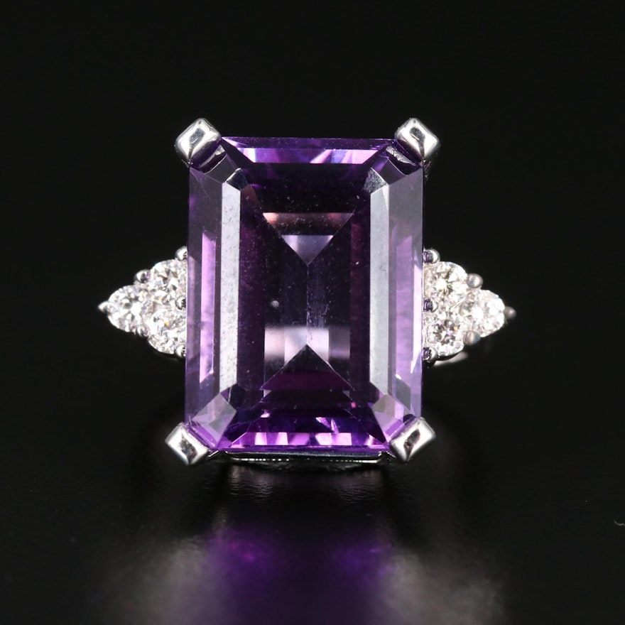 14K Amethyst and Diamond Rectangle Ring