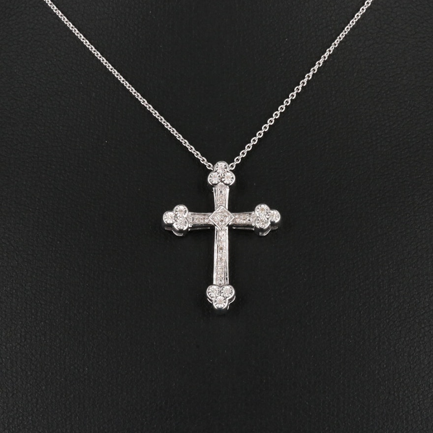 Sterling Silver Diamond Cross Pendant Necklace