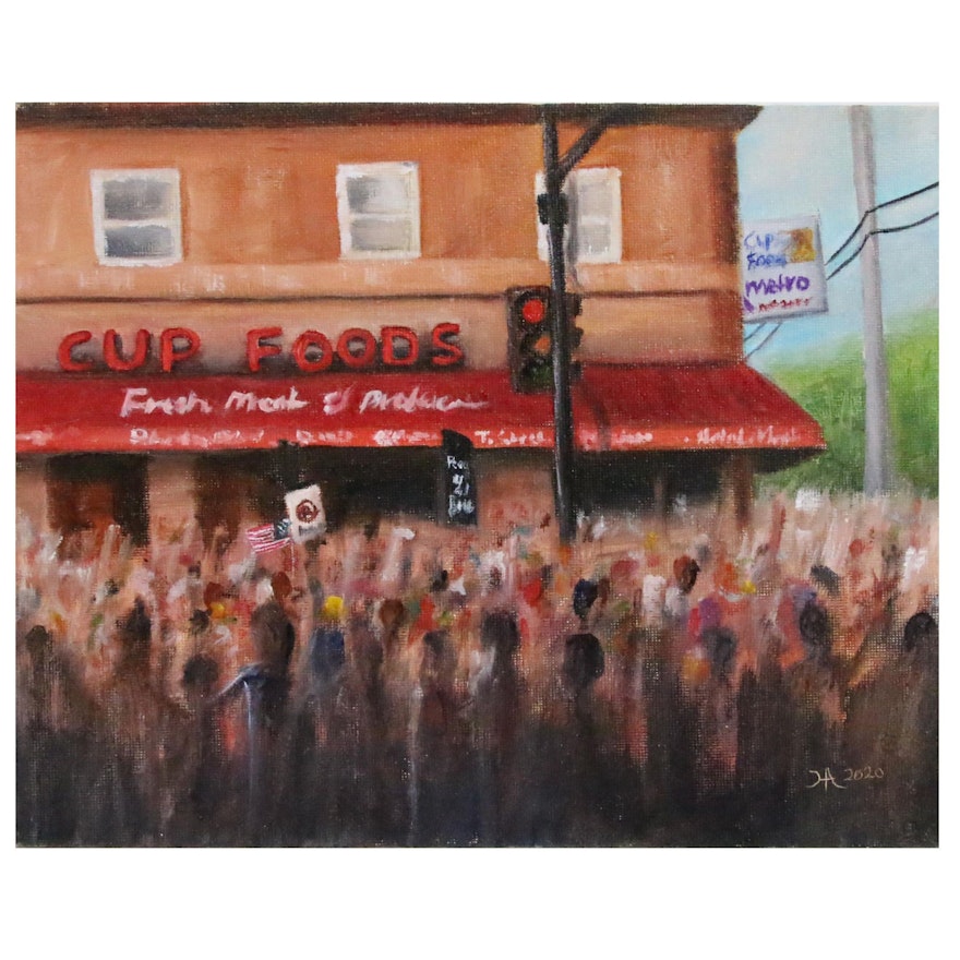 Houra H. Alghizzi Oil Painting "Chicago Avenue, Minneapolis Protests", 2020