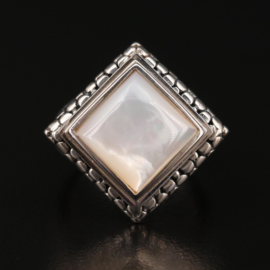 Michael Dawkins Sterling Silver and Mother of Pearl Triangle Ring