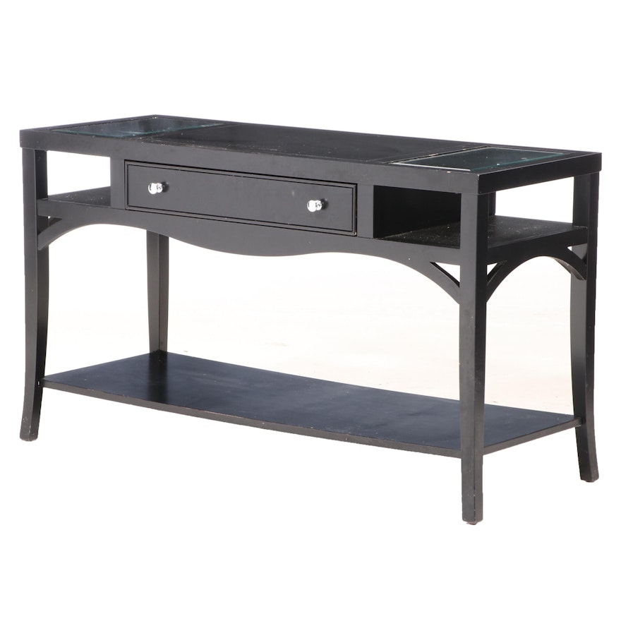 American Signature Ebonized Wood and Glass Console Table