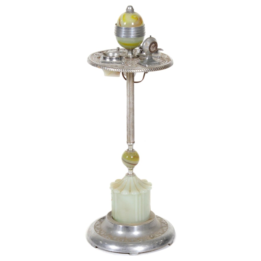 MICO Art Deco Glass and Chrome Light-Up Smoking Stand