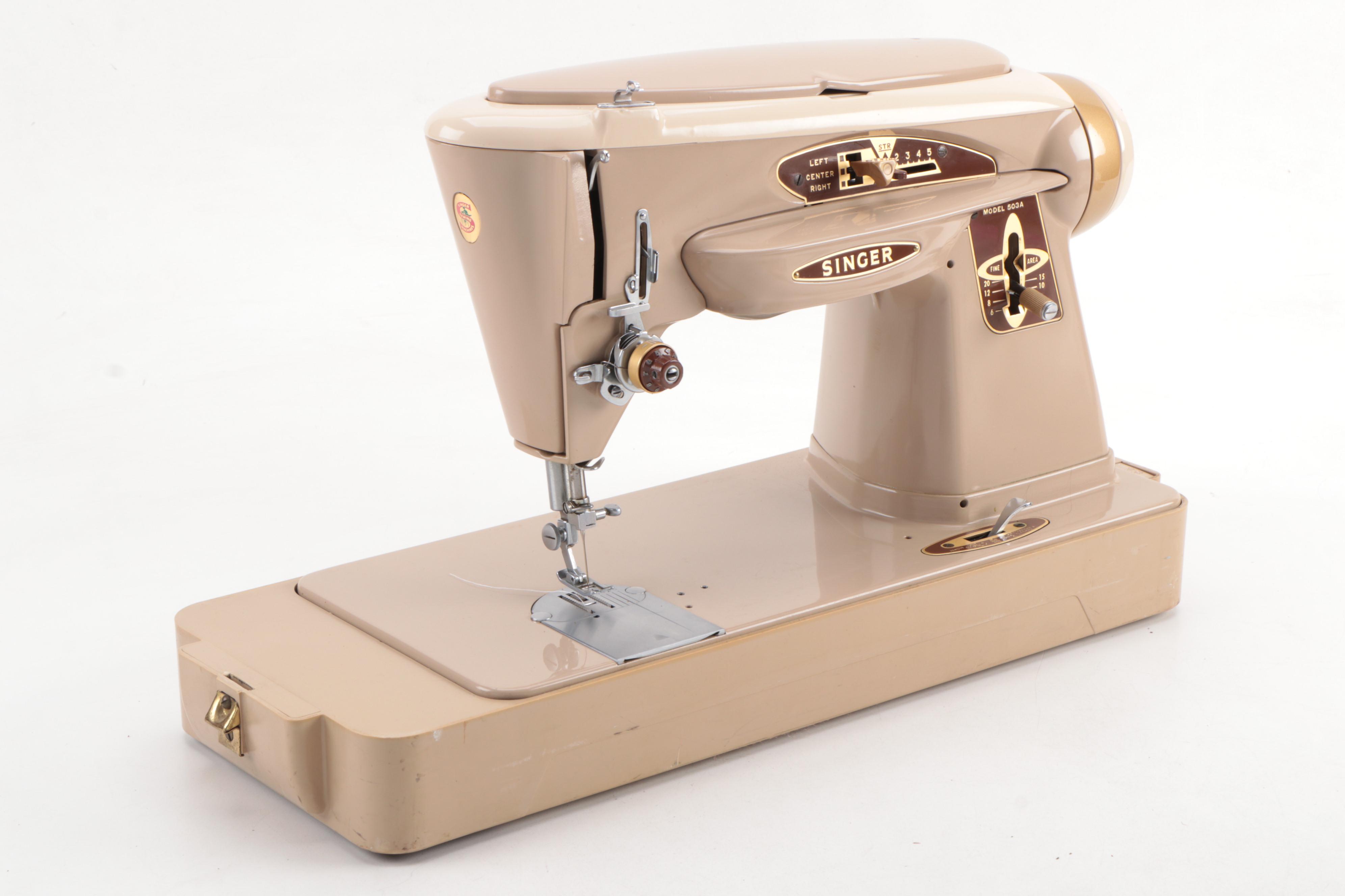 Singer 503A Slant-O-Matic Sewing Machine with Case, Mid-20th Century