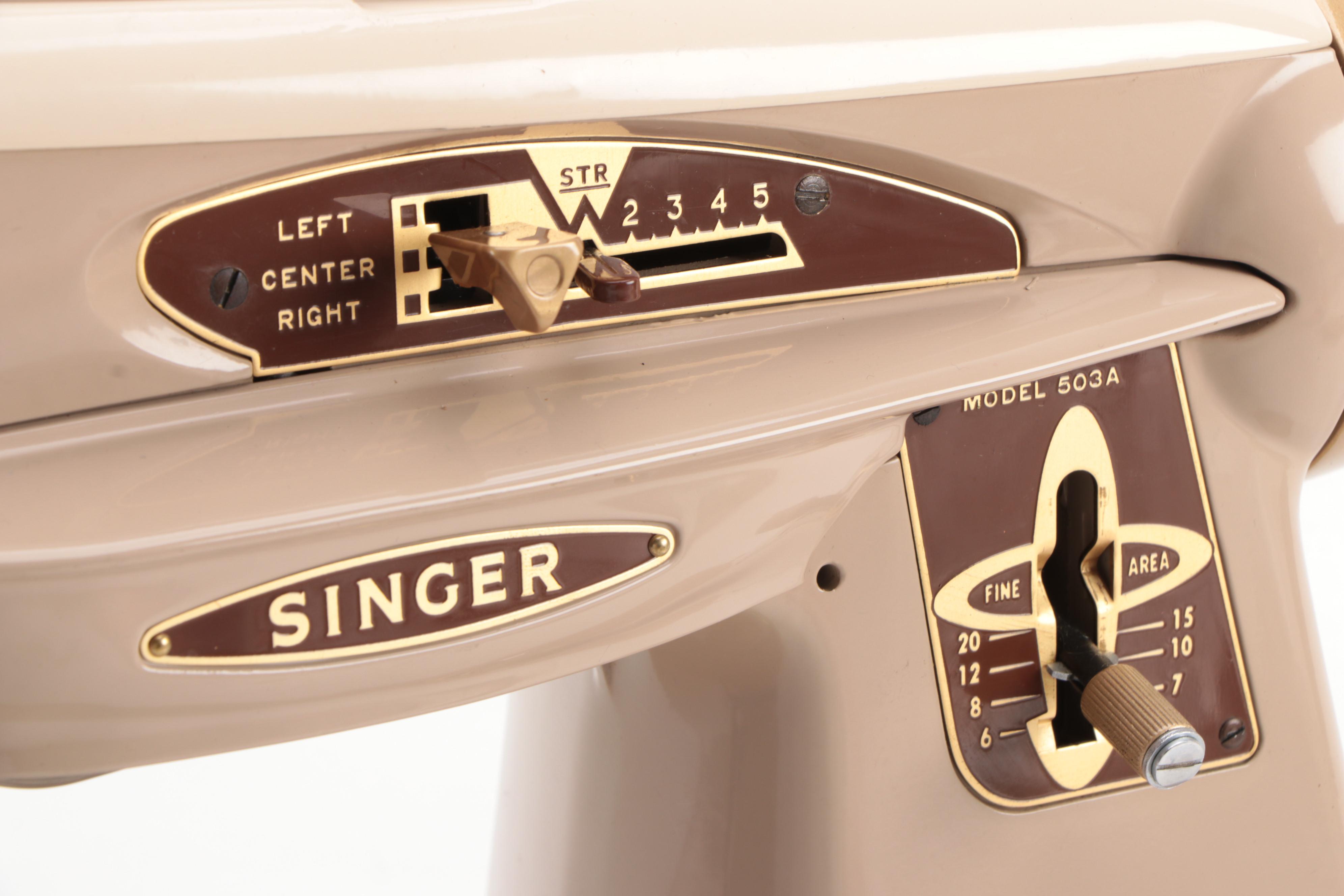 Singer 503A Slant-O-Matic Sewing Machine with Case, Mid-20th Century