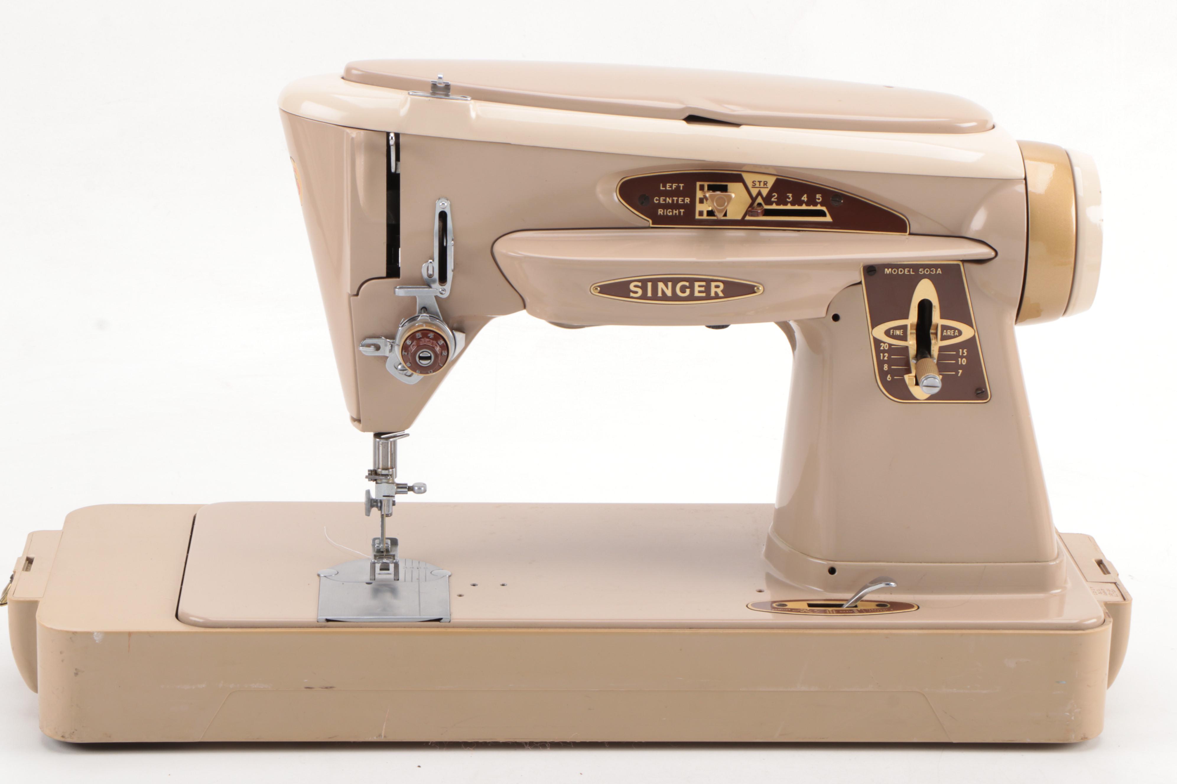 Singer 503A Slant-O-Matic Sewing Machine with Case, Mid-20th Century
