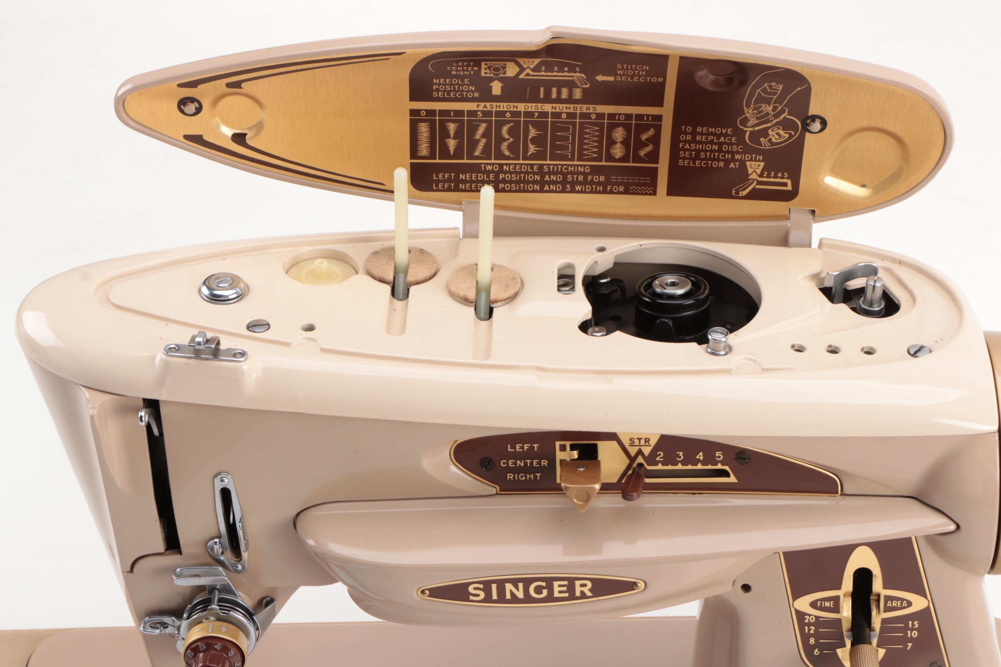 Singer 503A Slant-O-Matic Sewing Machine with Case, Mid-20th Century