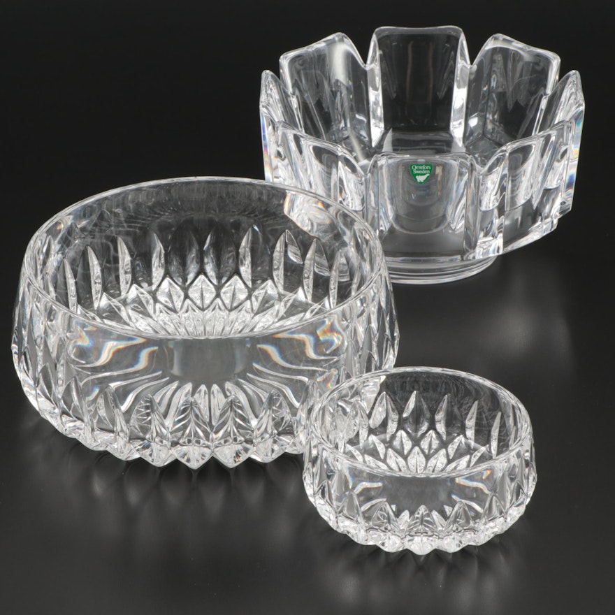 Orrefors "Corona" Crystal Bowl and Other Faceted Crystal Bowls