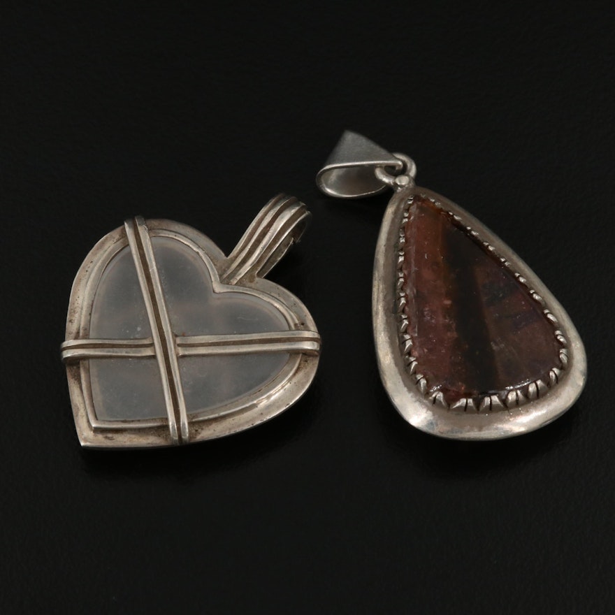 Mexican 990 Teardrop and Sterling Silver Heart Pendants