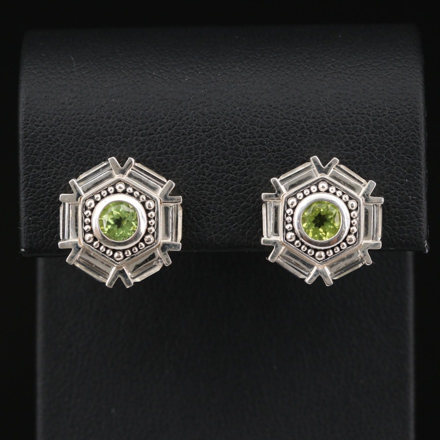 Sterling Silver Peridot Button Earrings