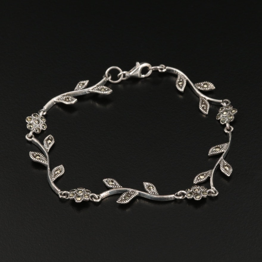 Sterling Silver Marcasite Floral Bracelet