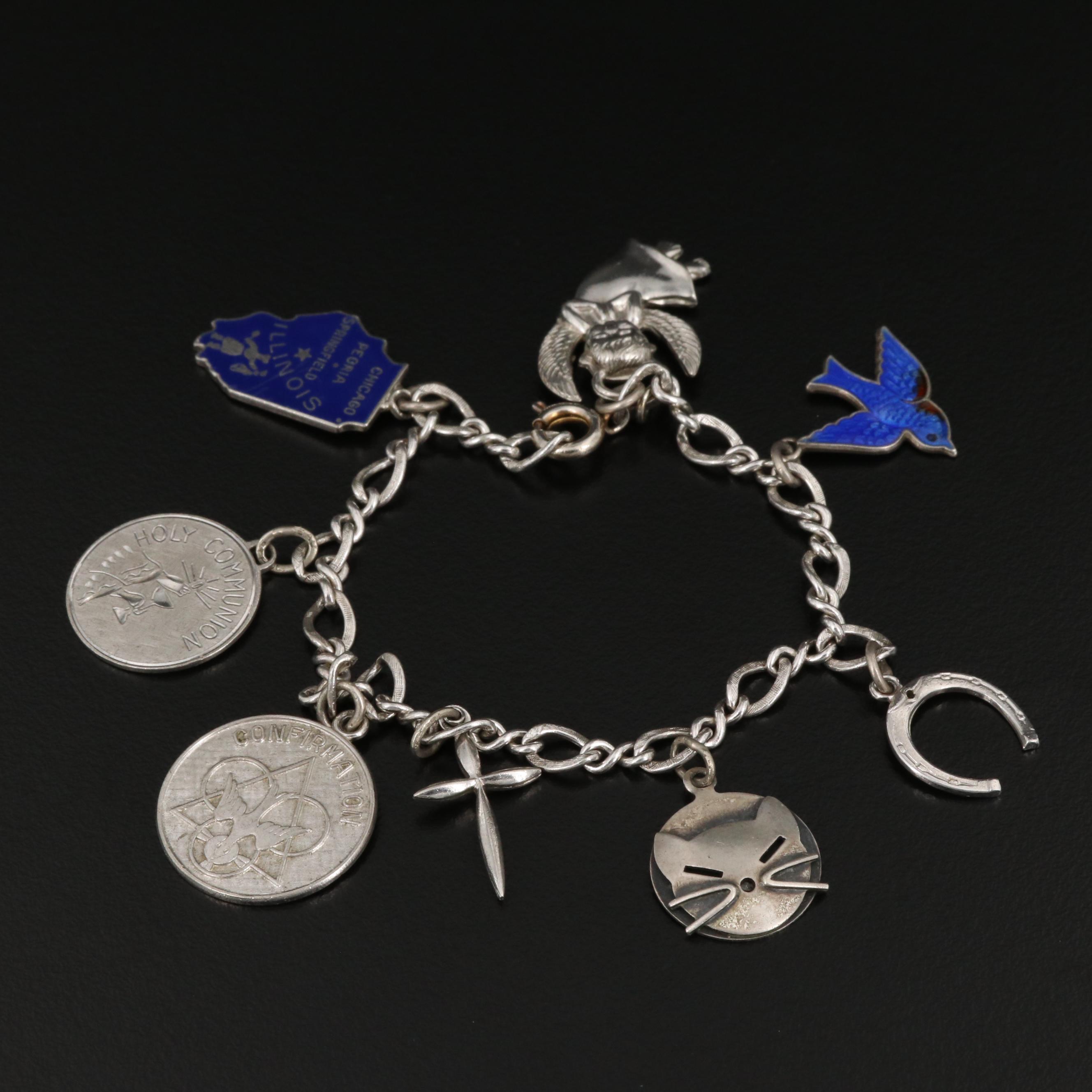 Sterling Silver Charm Bracelet Featuring Enamel Accents