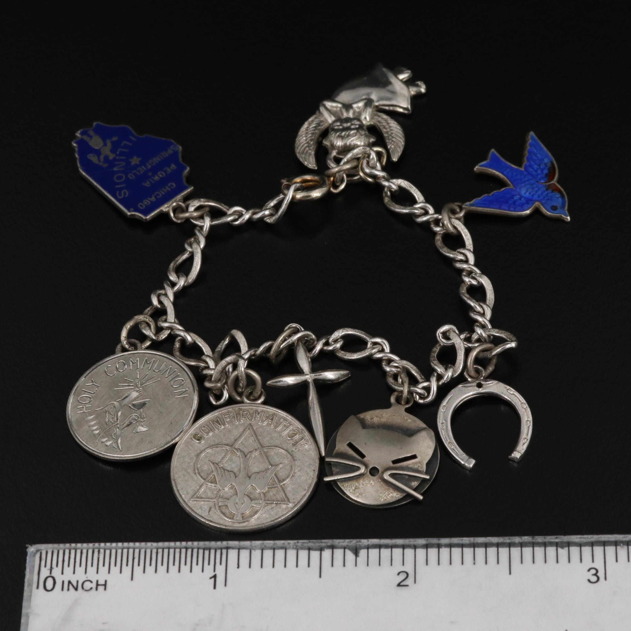 Sterling Silver Charm Bracelet Featuring Enamel Accents