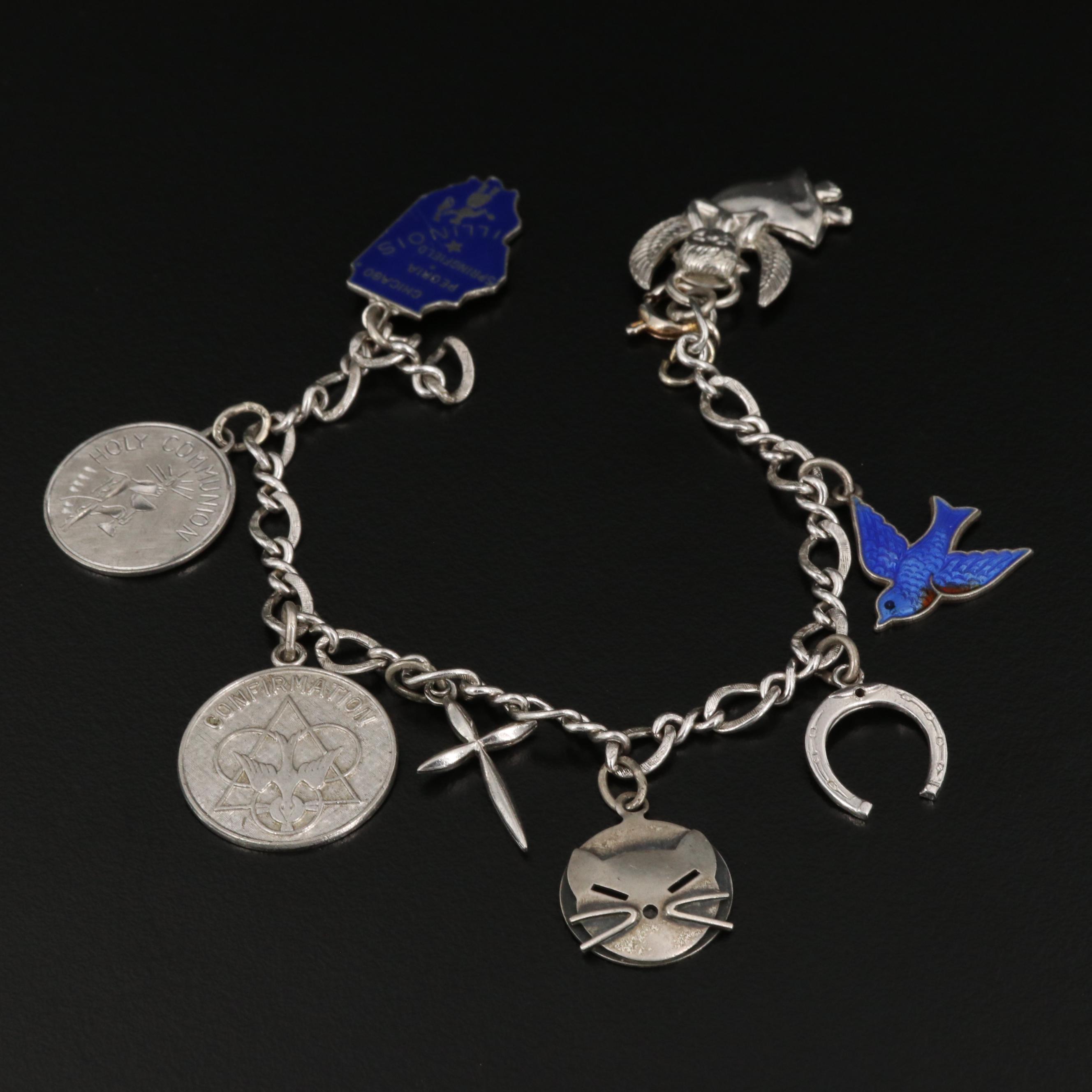 Sterling Silver Charm Bracelet Featuring Enamel Accents