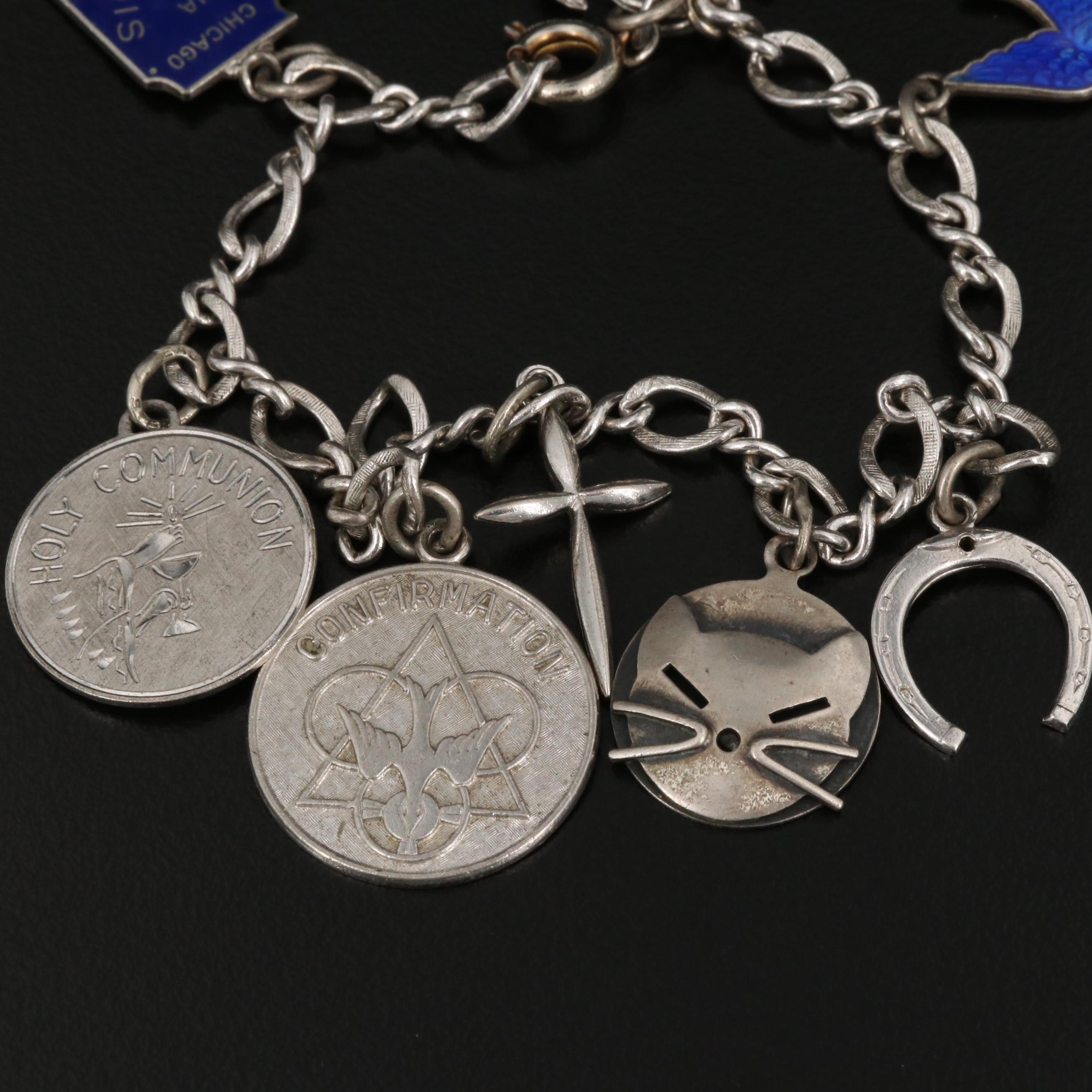 Sterling Silver Charm Bracelet Featuring Enamel Accents