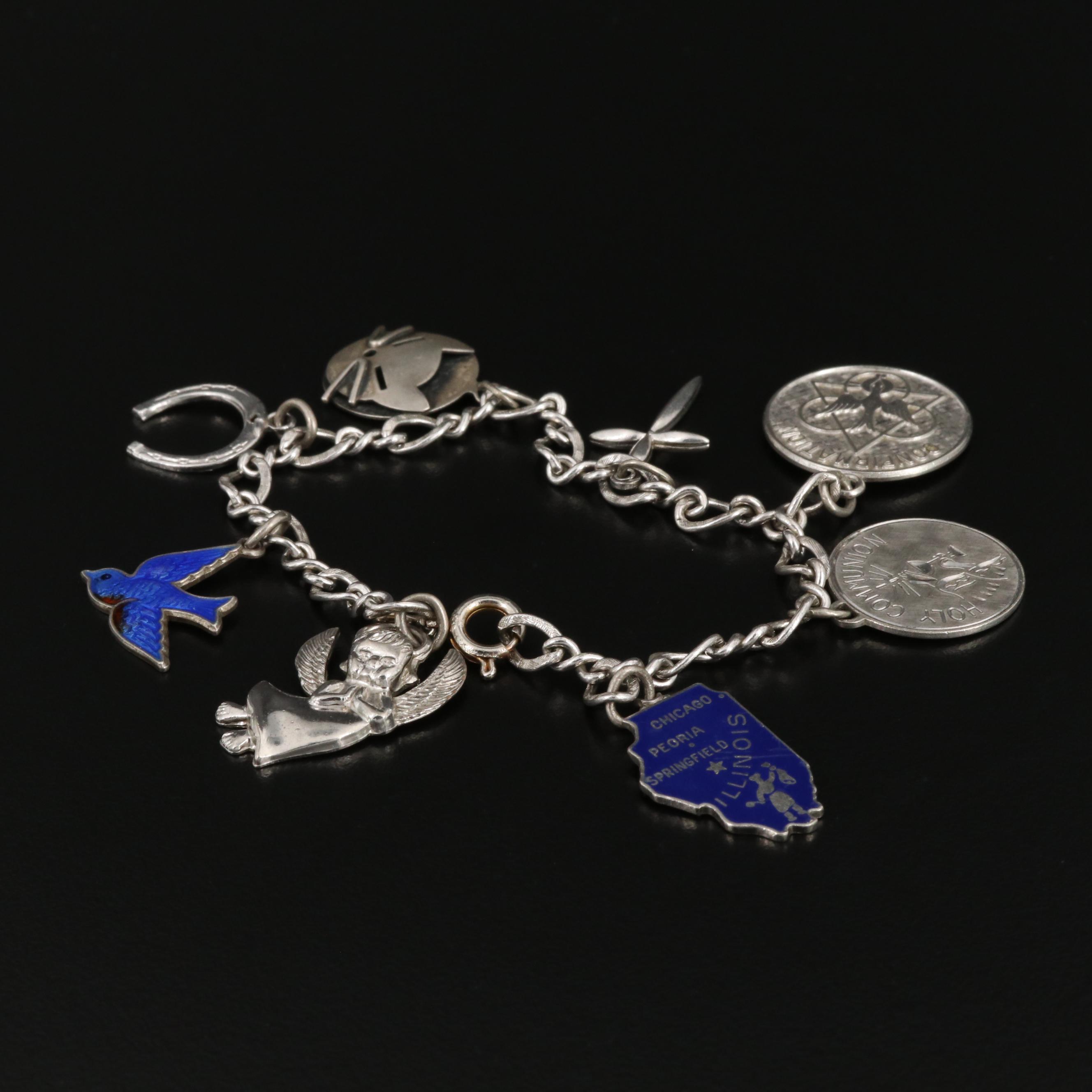 Sterling Silver Charm Bracelet Featuring Enamel Accents