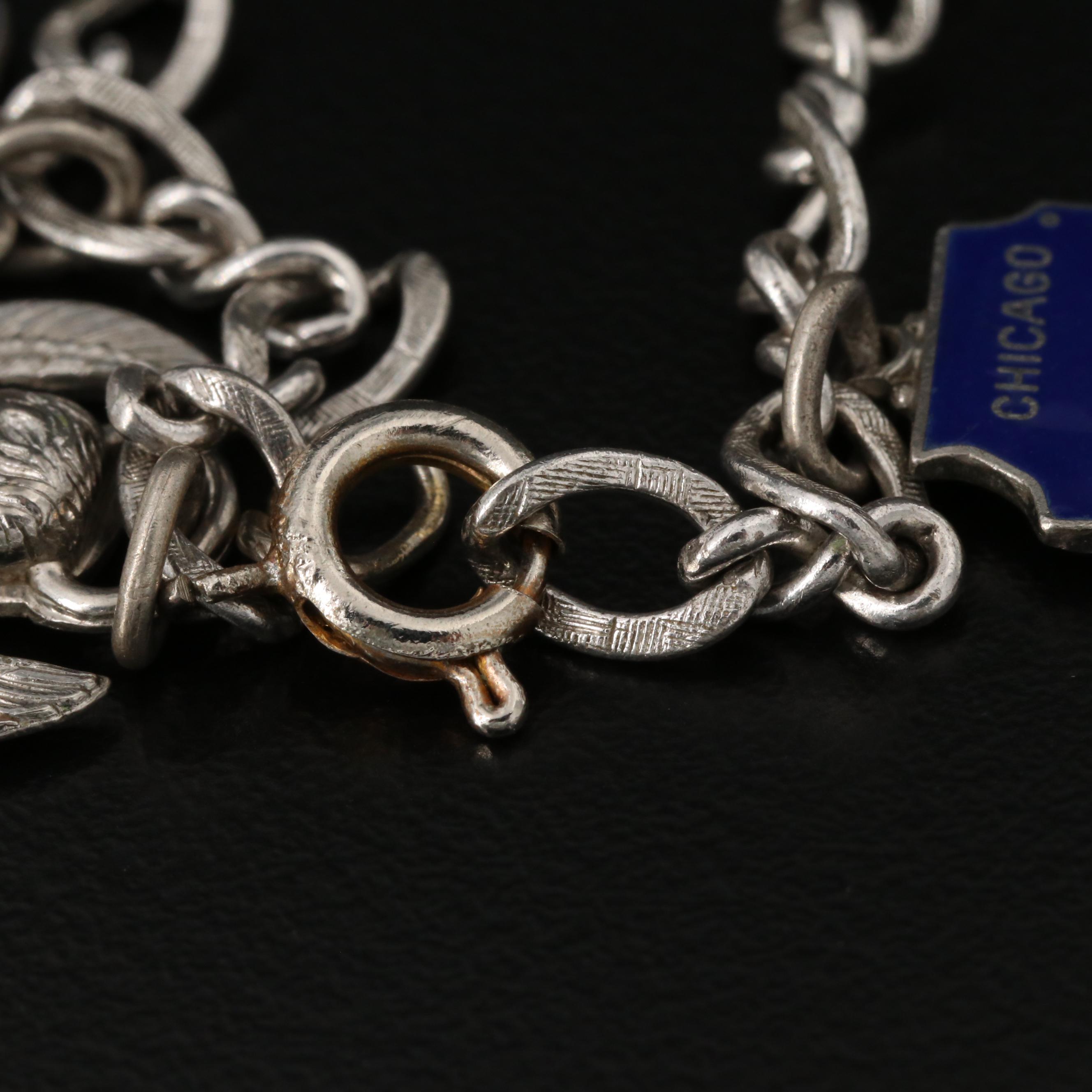 Sterling Silver Charm Bracelet Featuring Enamel Accents