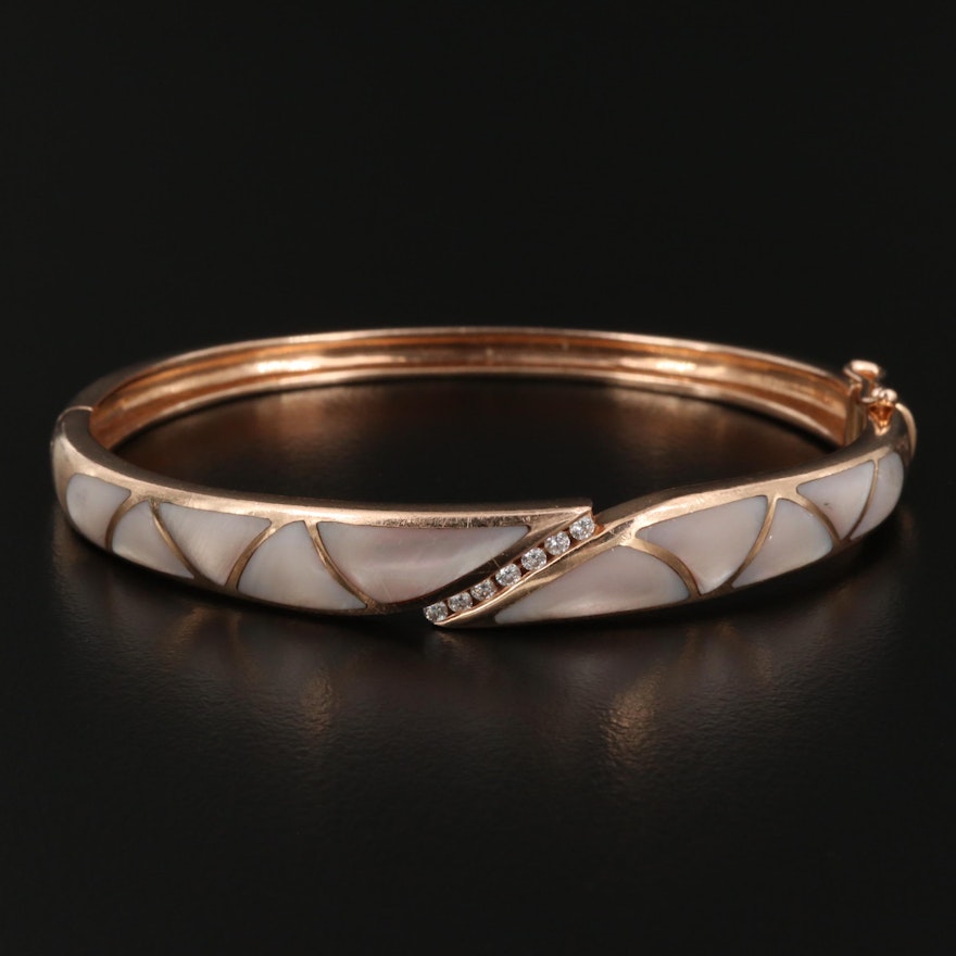 Kabana 14K Rose Gold Mother of Pearl and Diamond Hinged Bracelet