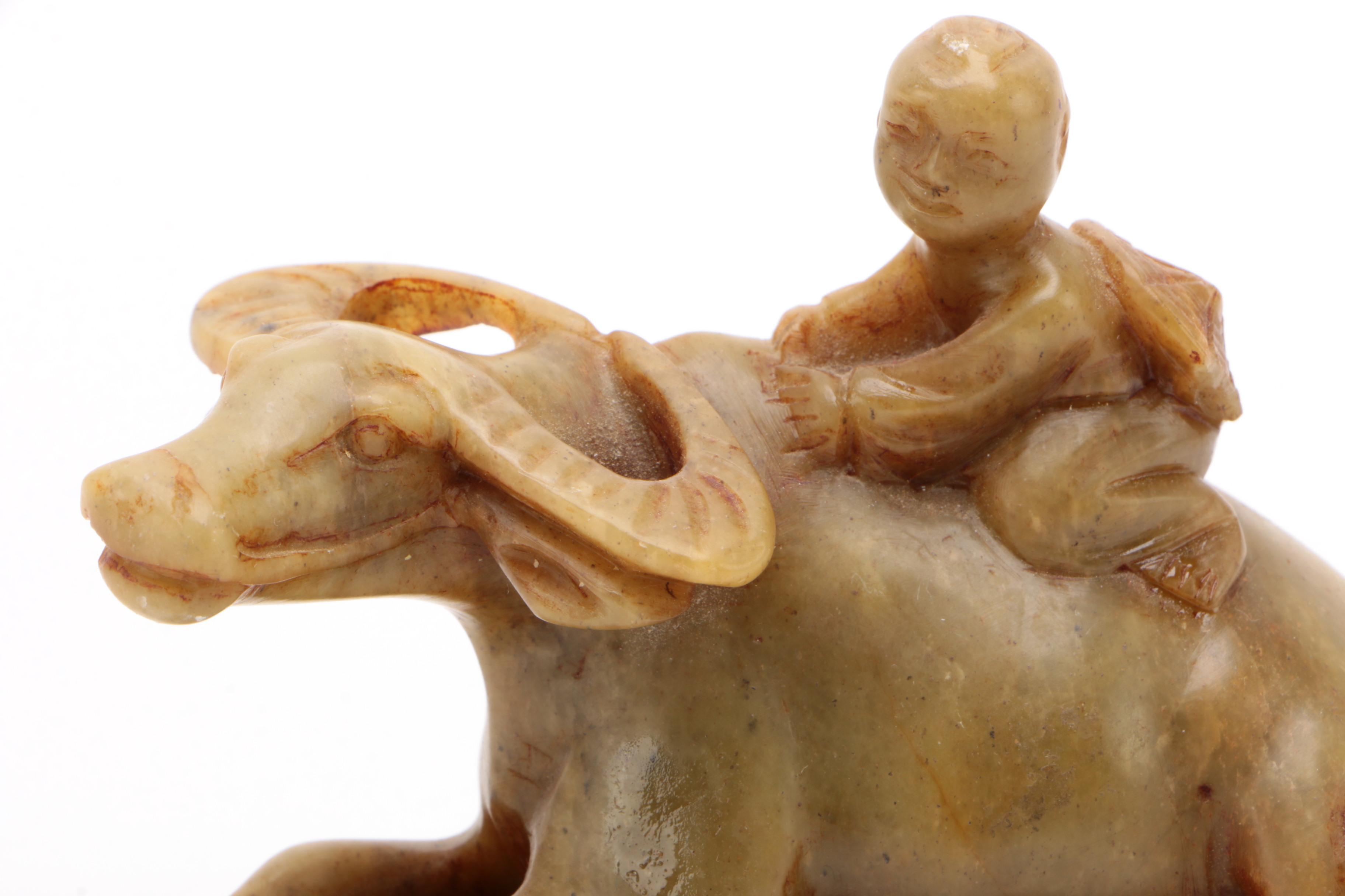 Chinese Carved Soapstone Figurine of a Child and Water Buffalo