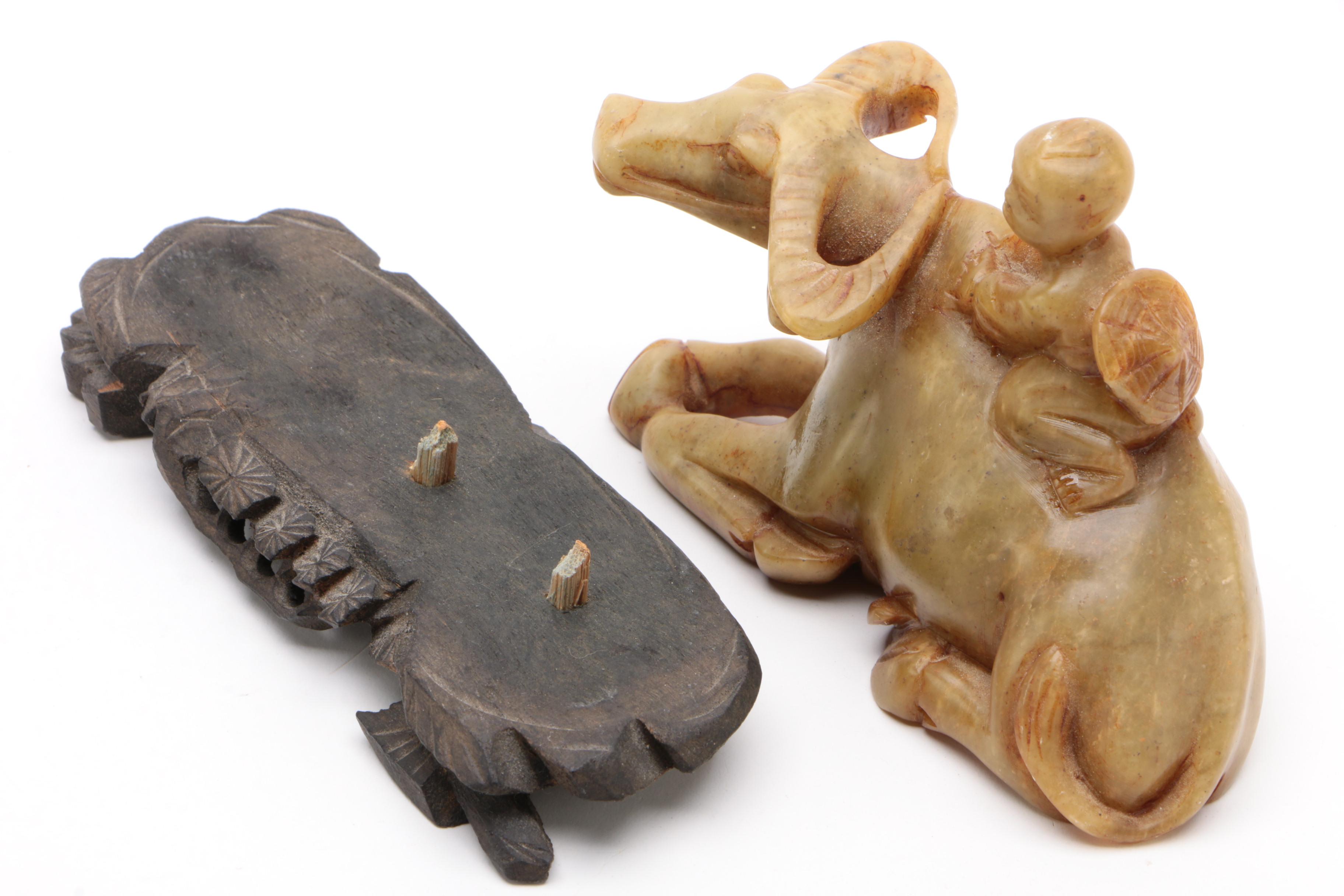 Chinese Carved Soapstone Figurine of a Child and Water Buffalo