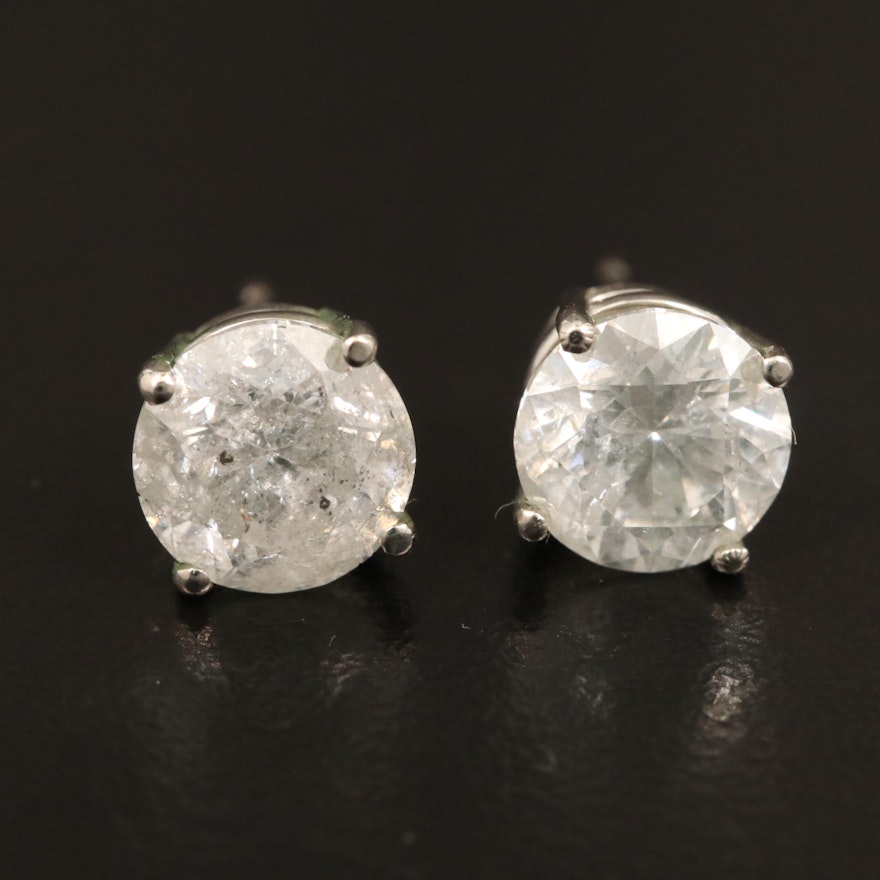 18K 3.12 CTW Diamond Solitaire Stud Earrings