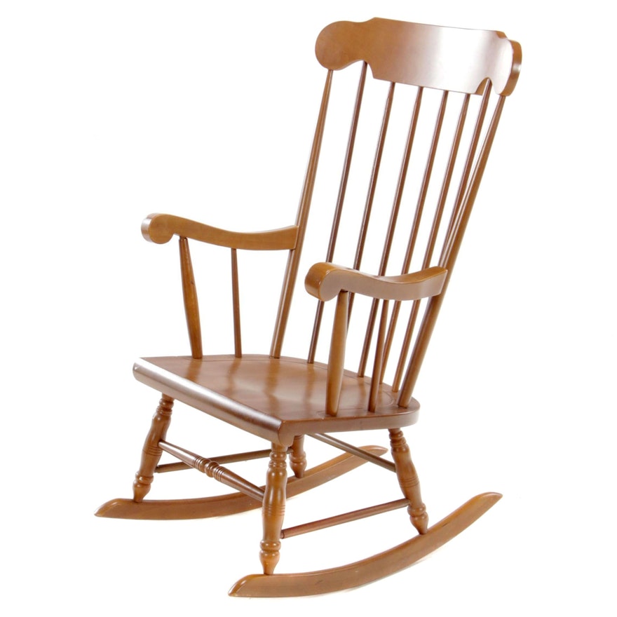 American Colonial Style Maple Spindle Back Rocking Chair, Late 20th Century