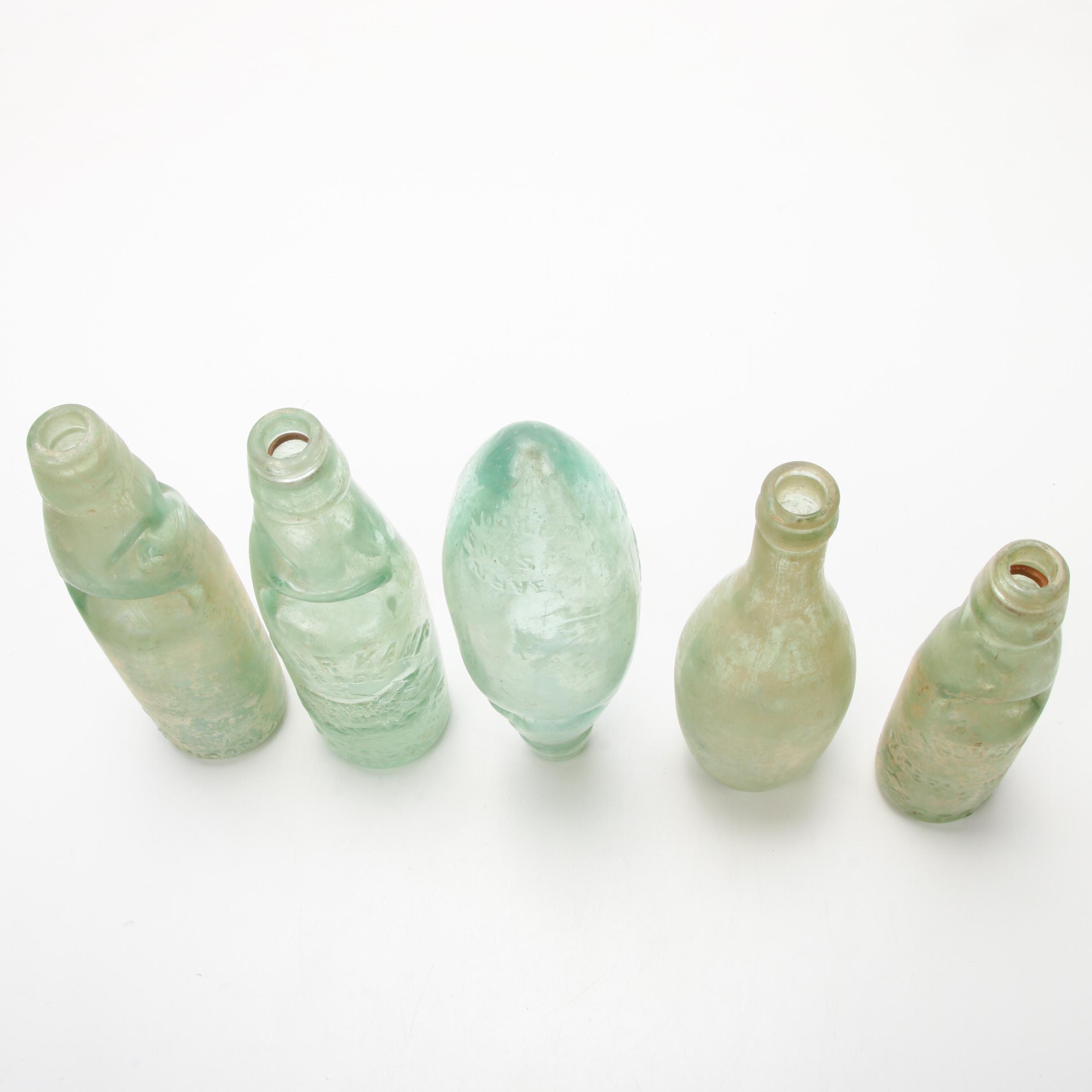 Antique Aqua Mineral and Soda Water Bottles and Book