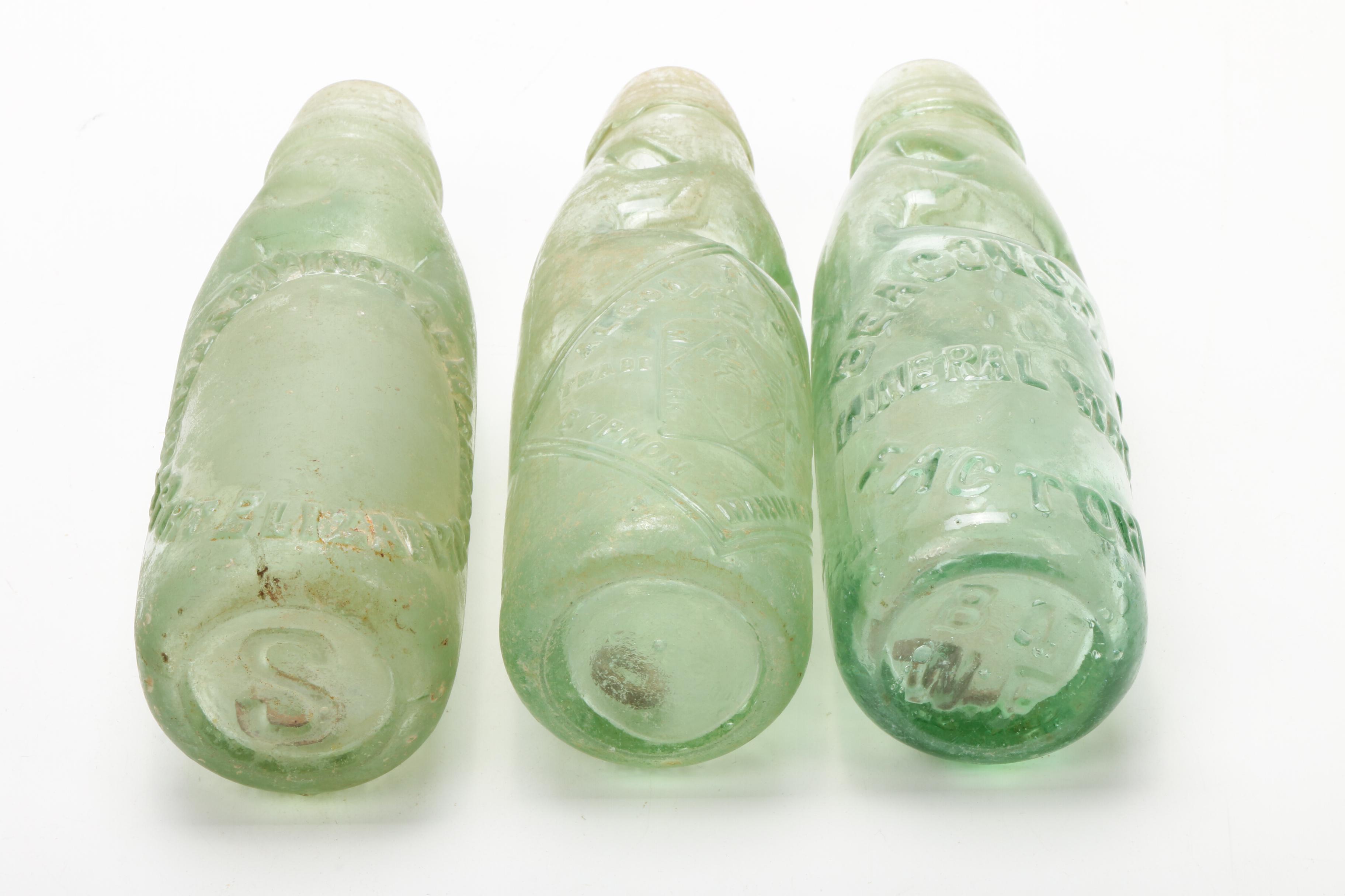 Antique Aqua Mineral and Soda Water Bottles and Book