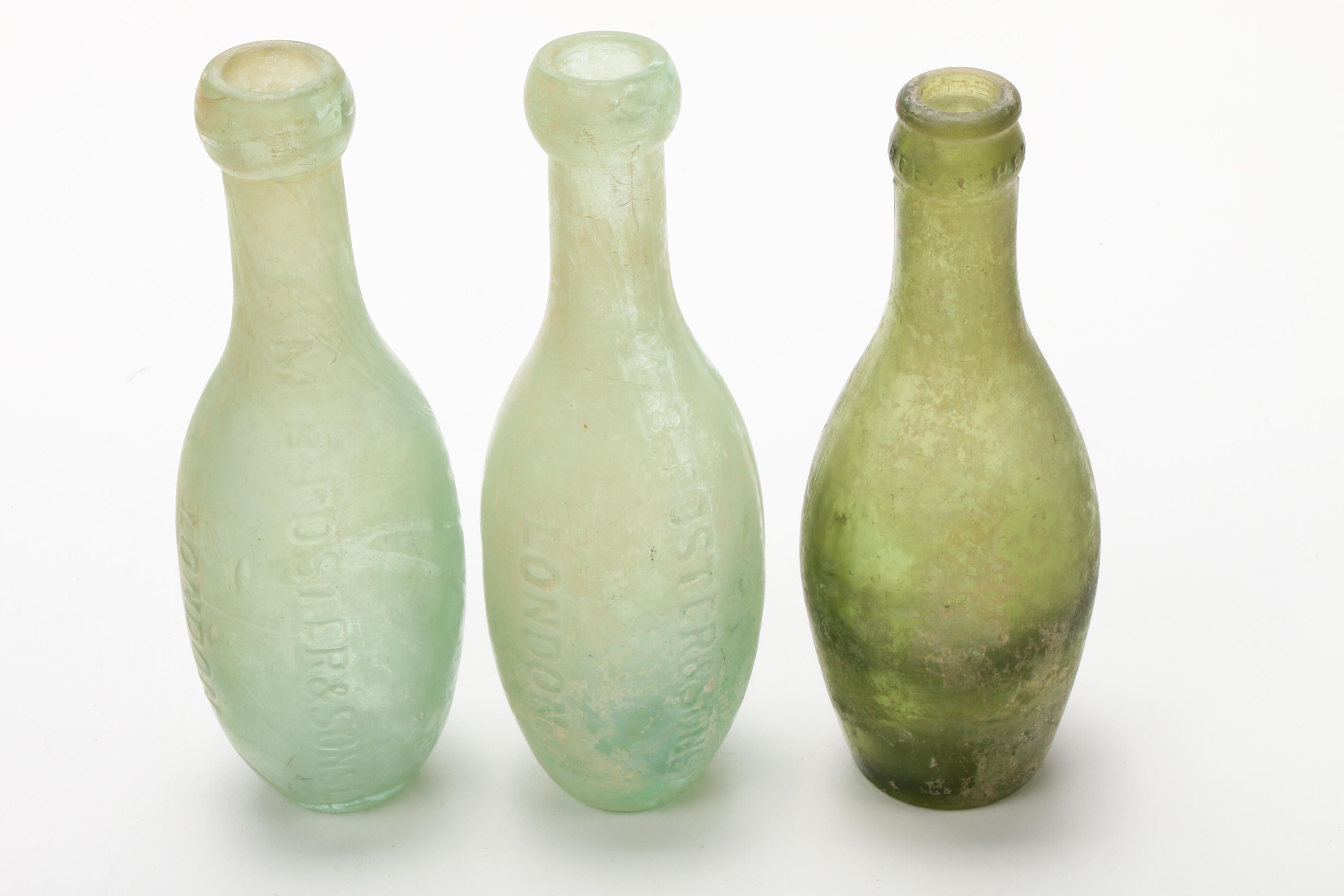 Antique Aqua Mineral and Soda Water Bottles and Book