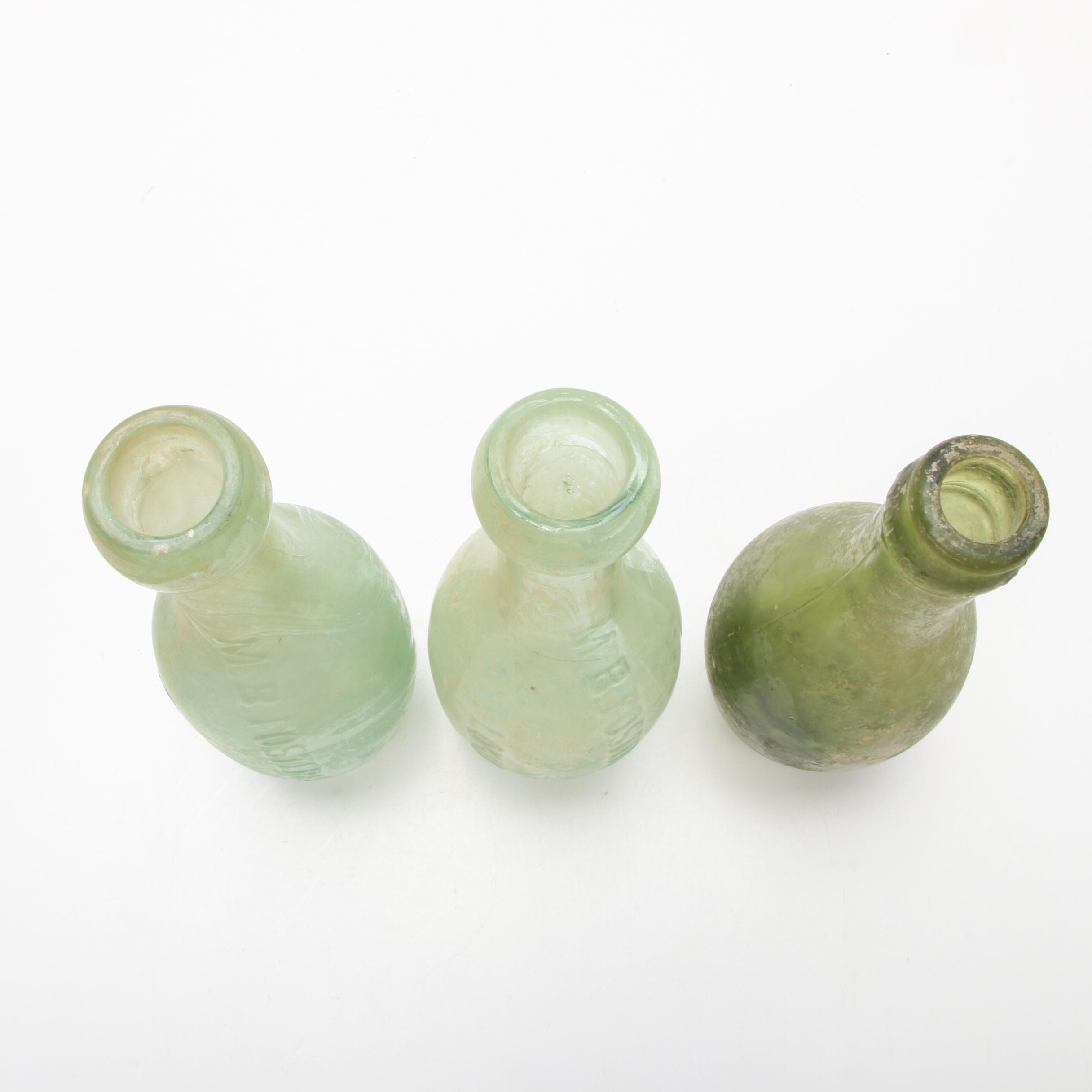 Antique Aqua Mineral and Soda Water Bottles and Book