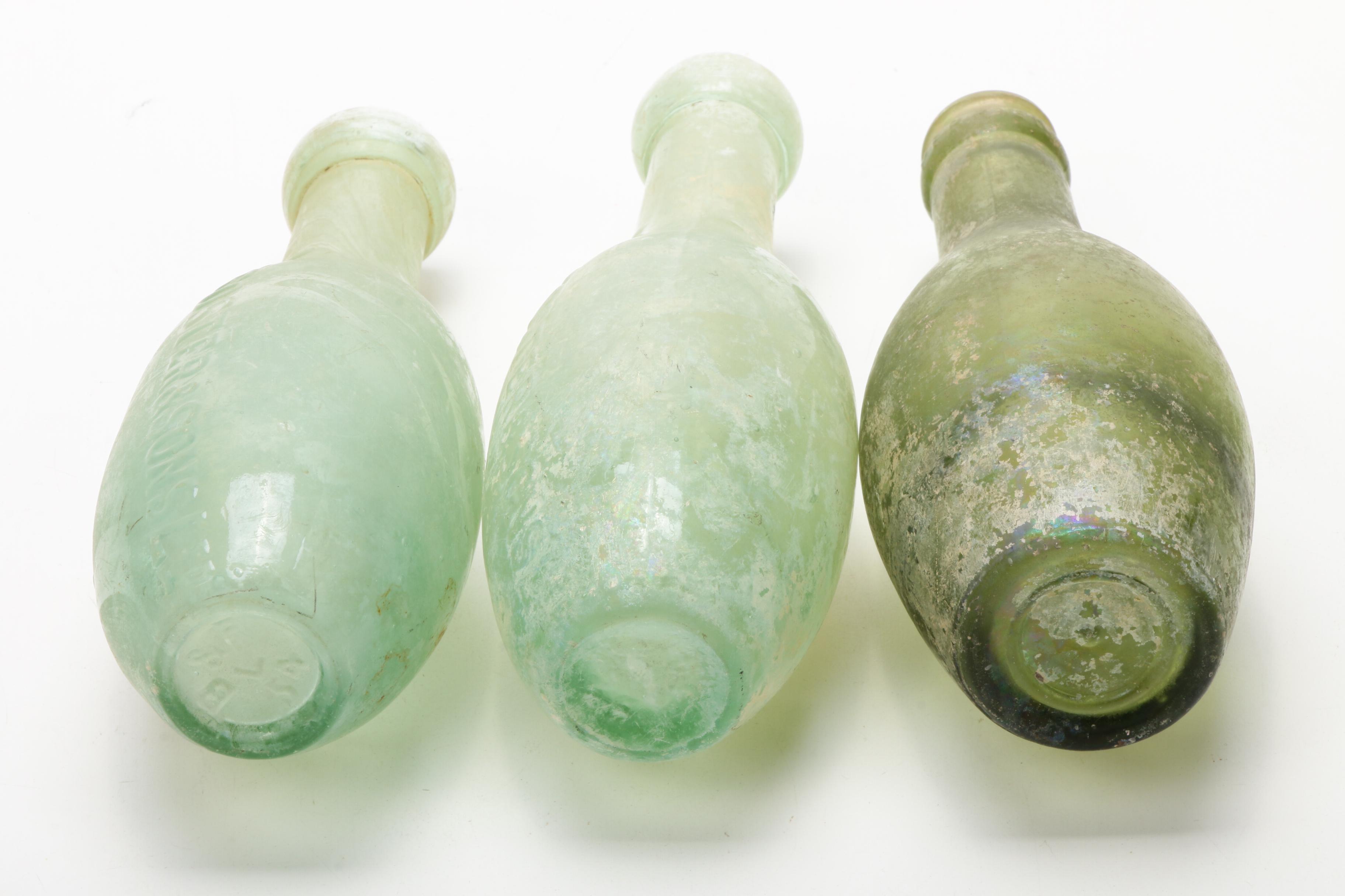Antique Aqua Mineral and Soda Water Bottles and Book