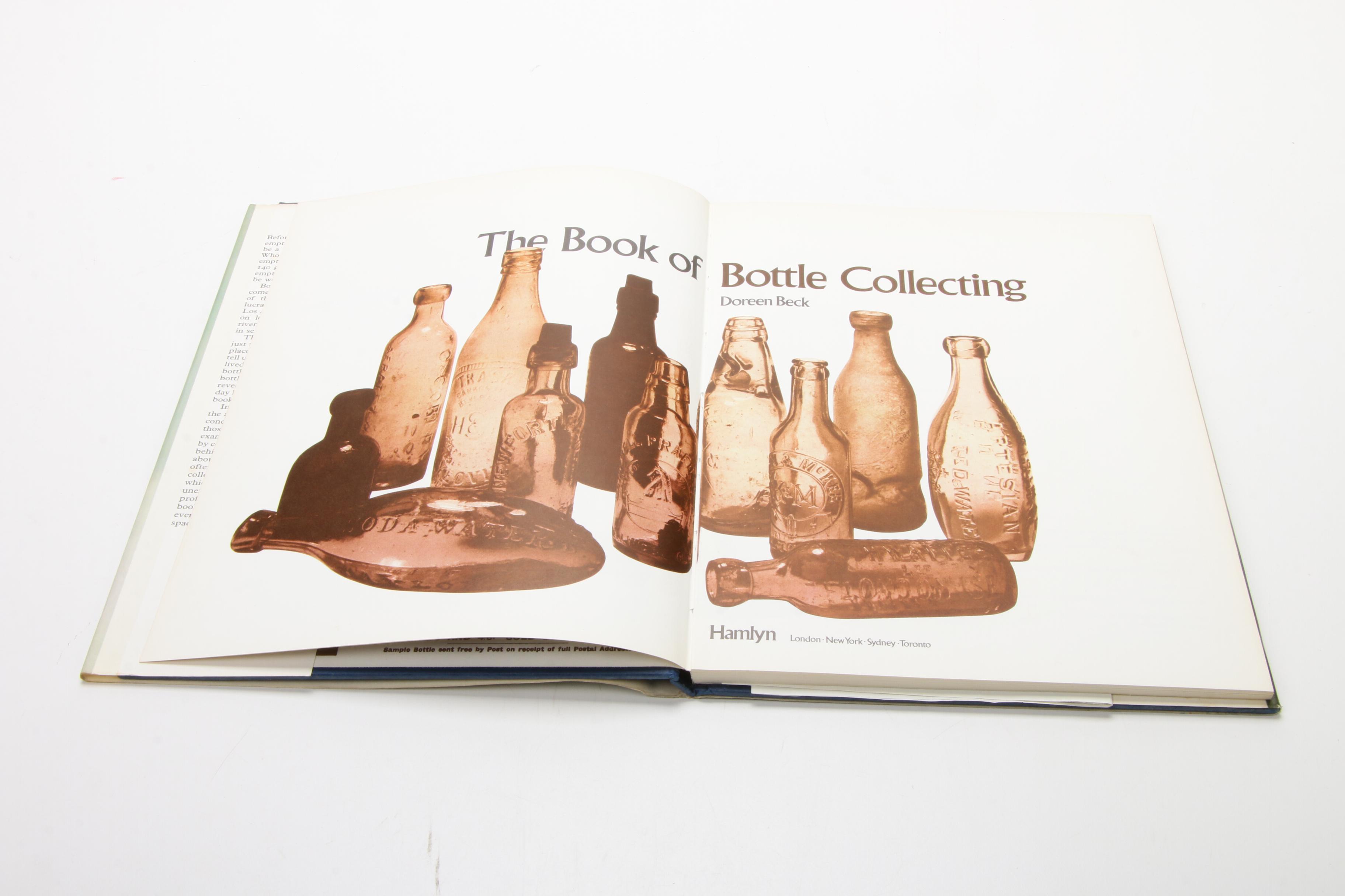 Antique Aqua Mineral and Soda Water Bottles and Book