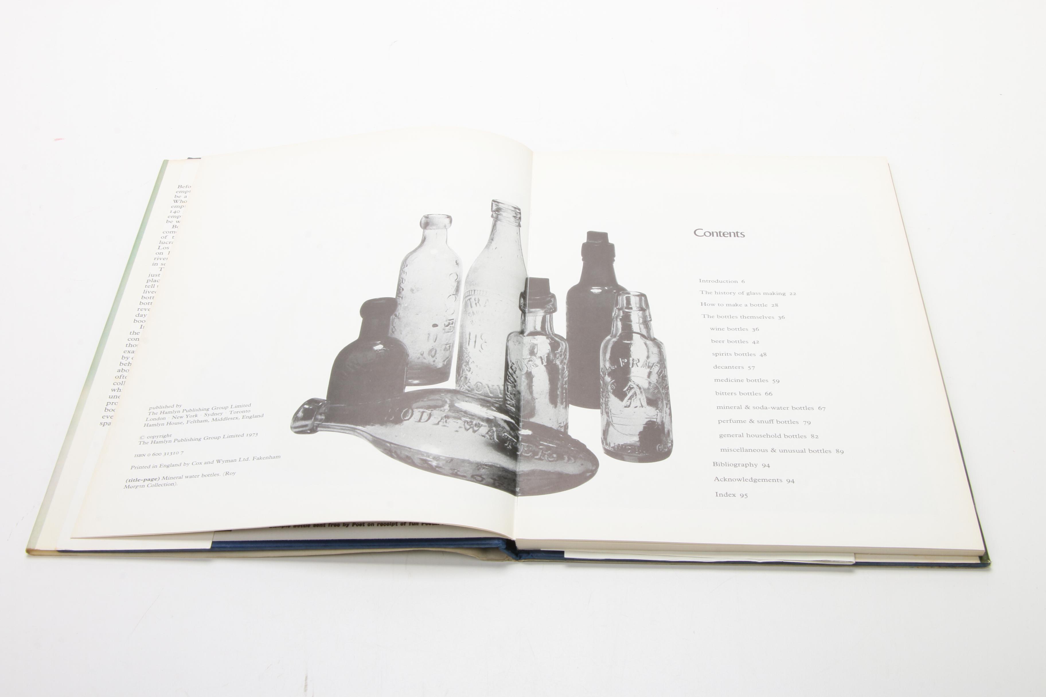 Antique Aqua Mineral and Soda Water Bottles and Book