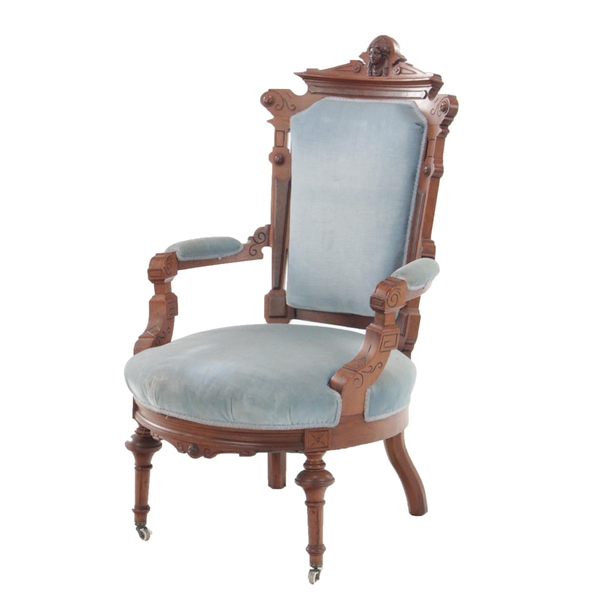 Victorian Renaissance Revival Upholstered Armchair, Late 20th Century