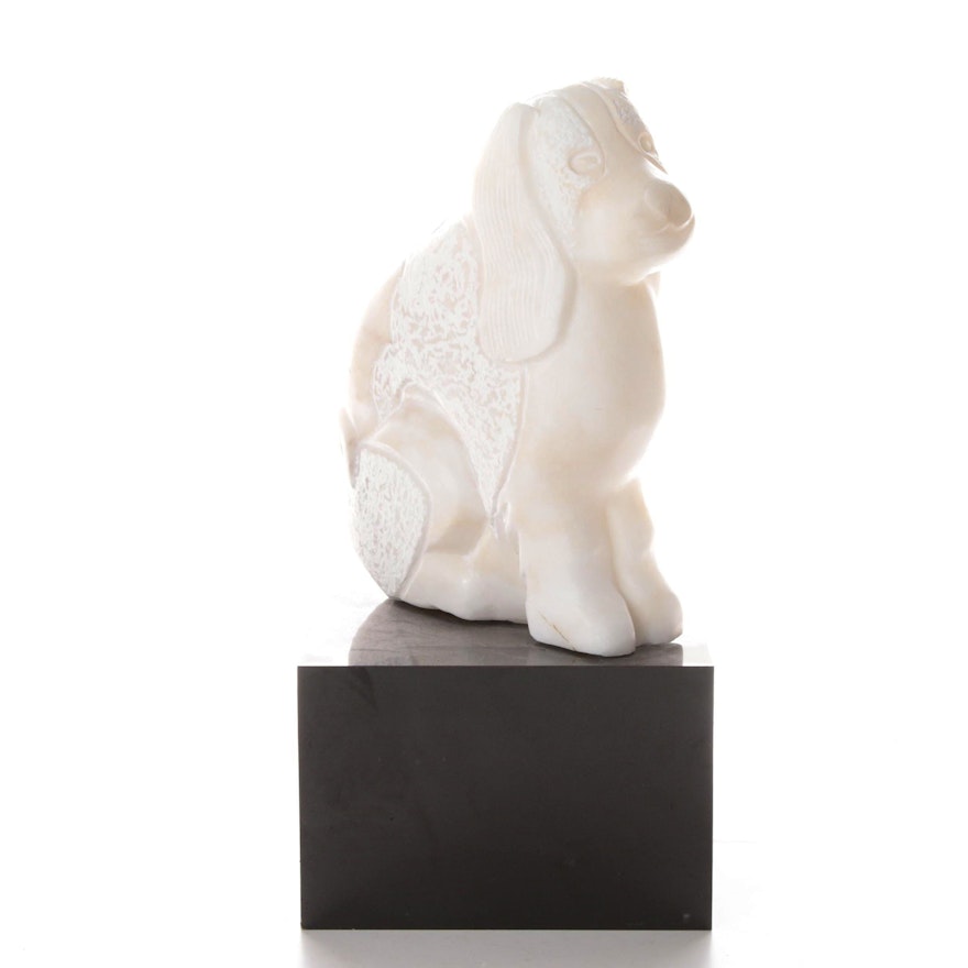 Carved Marble Sculpture of a Cocker Spaniel, 20th Century