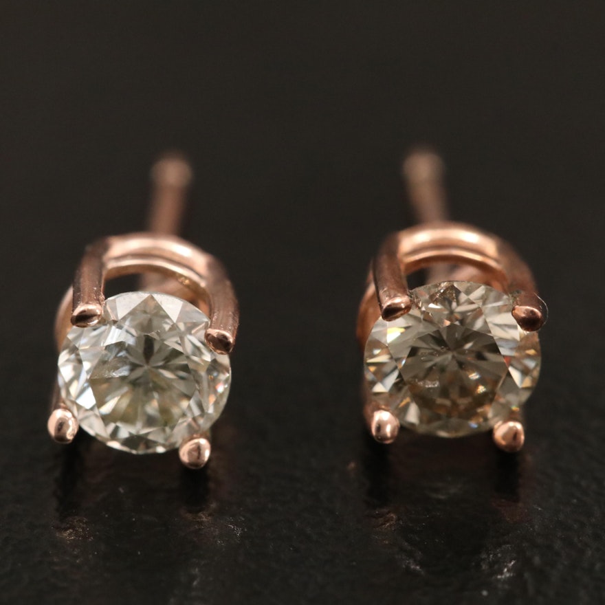 14K Gold 0.77 CTW Diamond Solitaire Stud Earrings