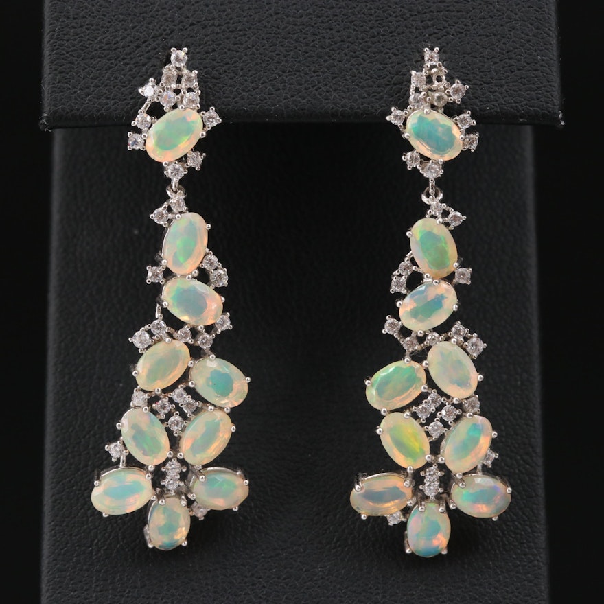 Sterling Silver Opal and Cubic Zirconia Drop Earrings