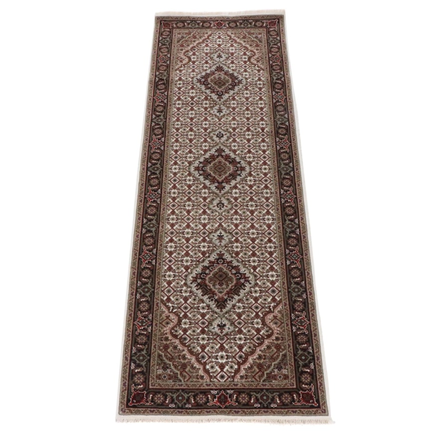 2'8 x 8'2 Hand-Knotted Indo-Persian Tabriz Silk Blend Runner Rug, 2010s
