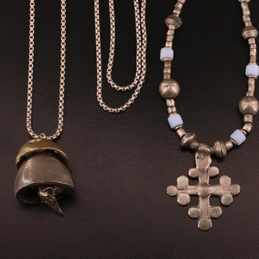 'Show The Love' Bell Pendant and Beaded Cross Necklace