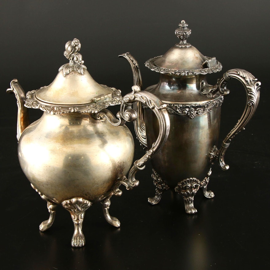 Dodge Inc. "Queen Victoria" and Eton Sheffield Silver Plate Coffee Pots