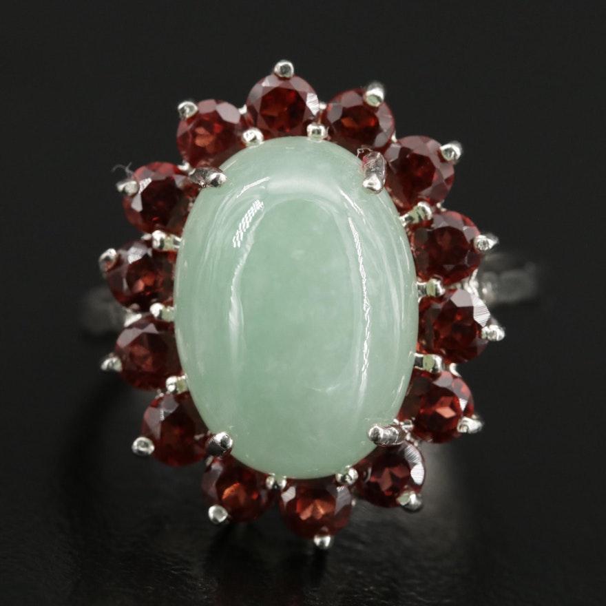 Sterling Jadeite and Ruby Ring