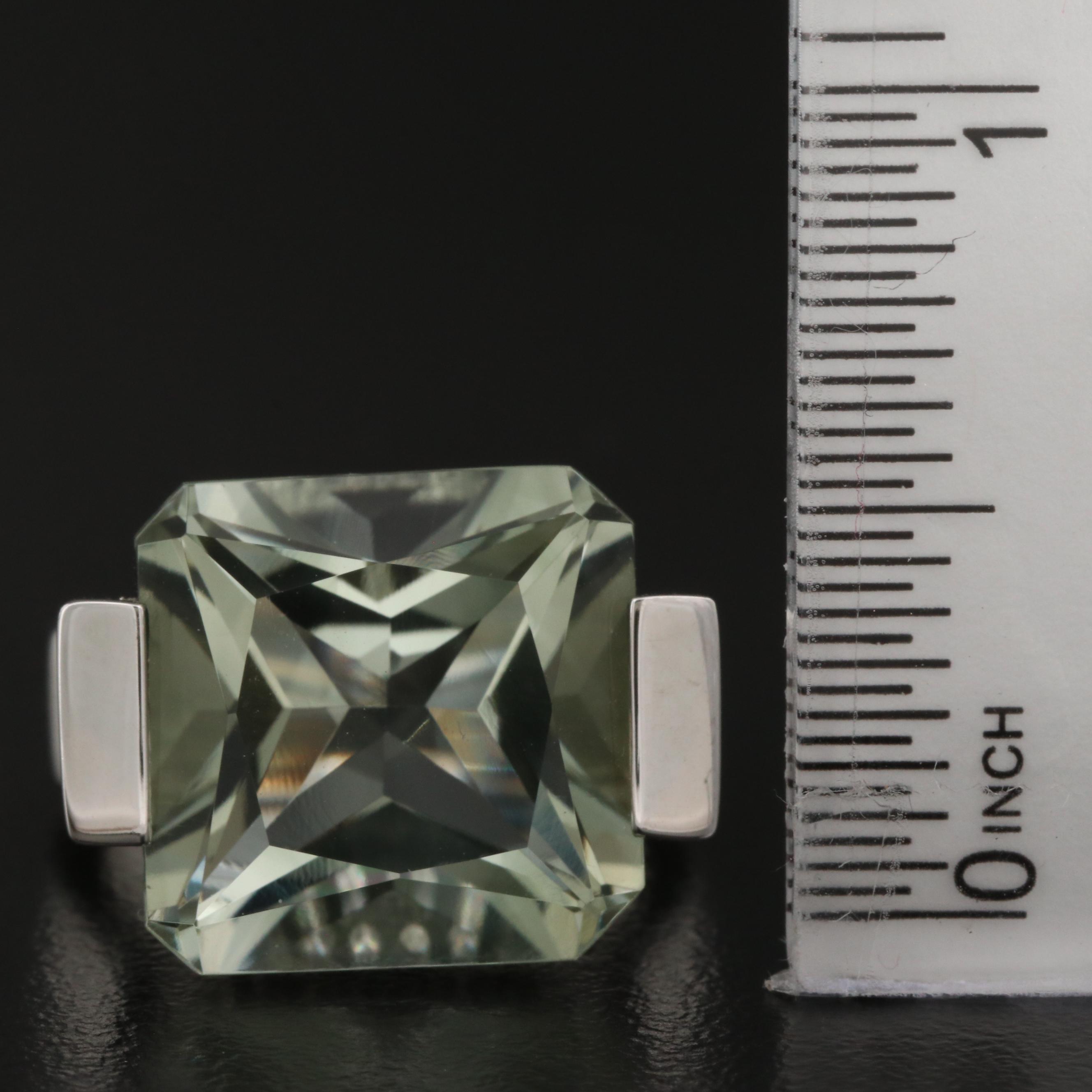 Sterling Silver Prasiolite and Diamond Ring