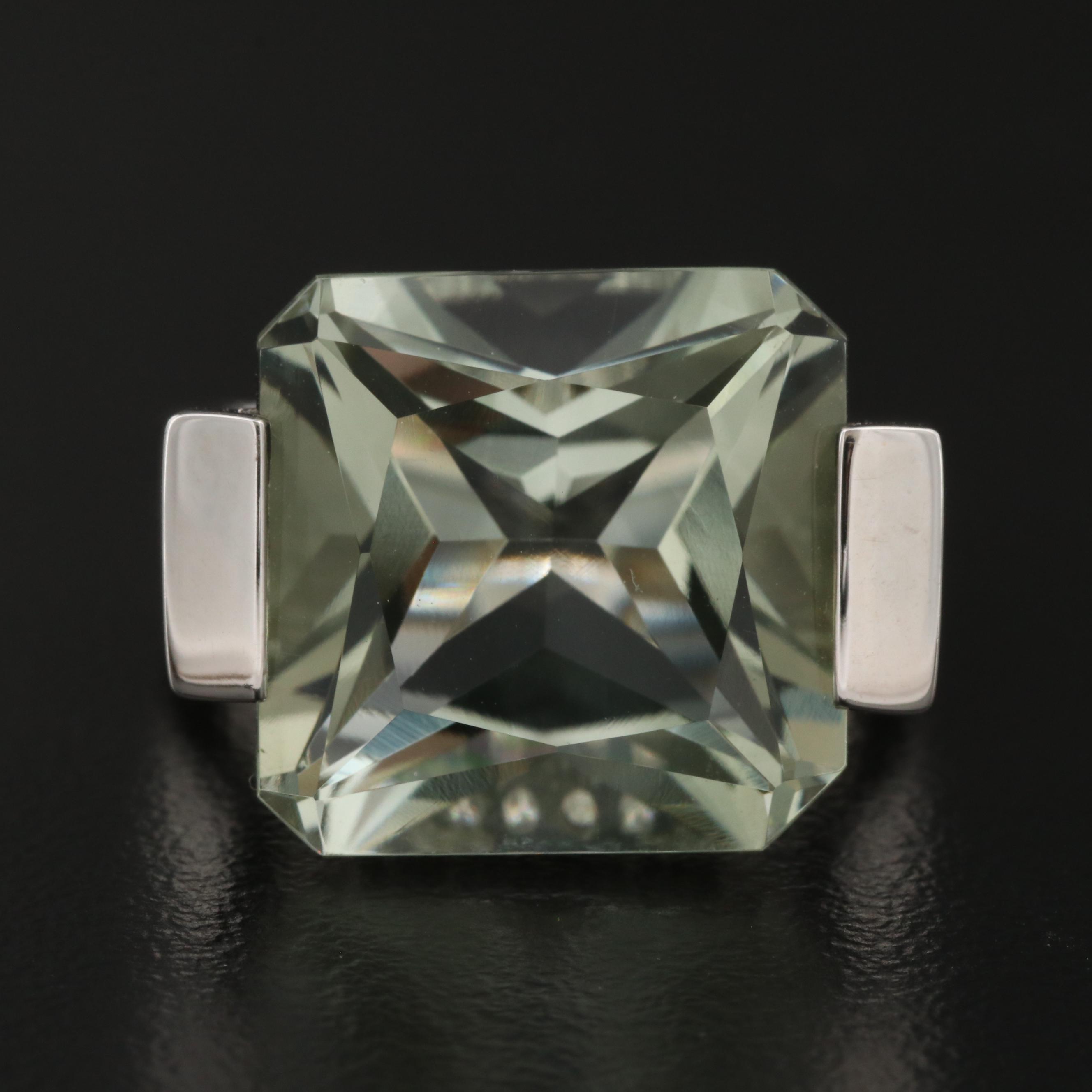 Sterling Silver Prasiolite and Diamond Ring